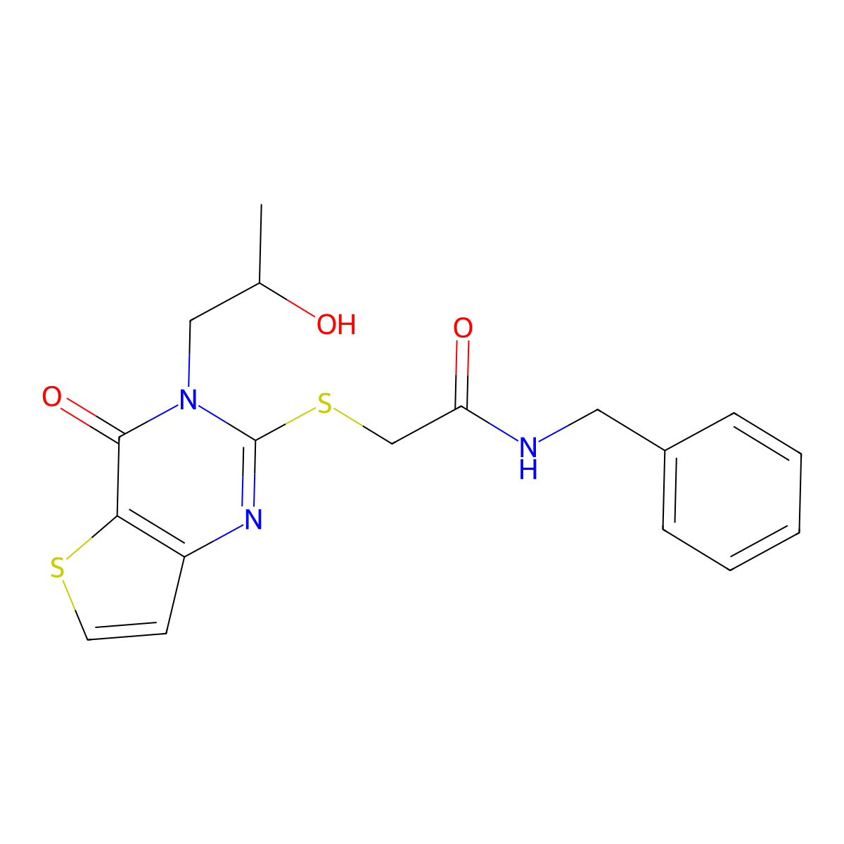 N-benzyl-2-((3-(2-hydroxypropyl)-4-oxo-3,4-dihydrothieno[3,2-d]pyrimidin-2-yl)thio)acetamide molecular structure, CAS 1798620-60-6
