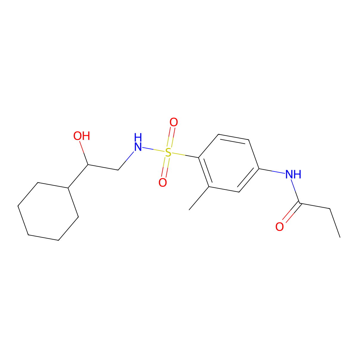 N-(4-(N-(2-cyclohexyl-2-hydroxyethyl)sulfamoyl)-3-methylphenyl)propionamide molecular structure, CAS 1798620-80-0
