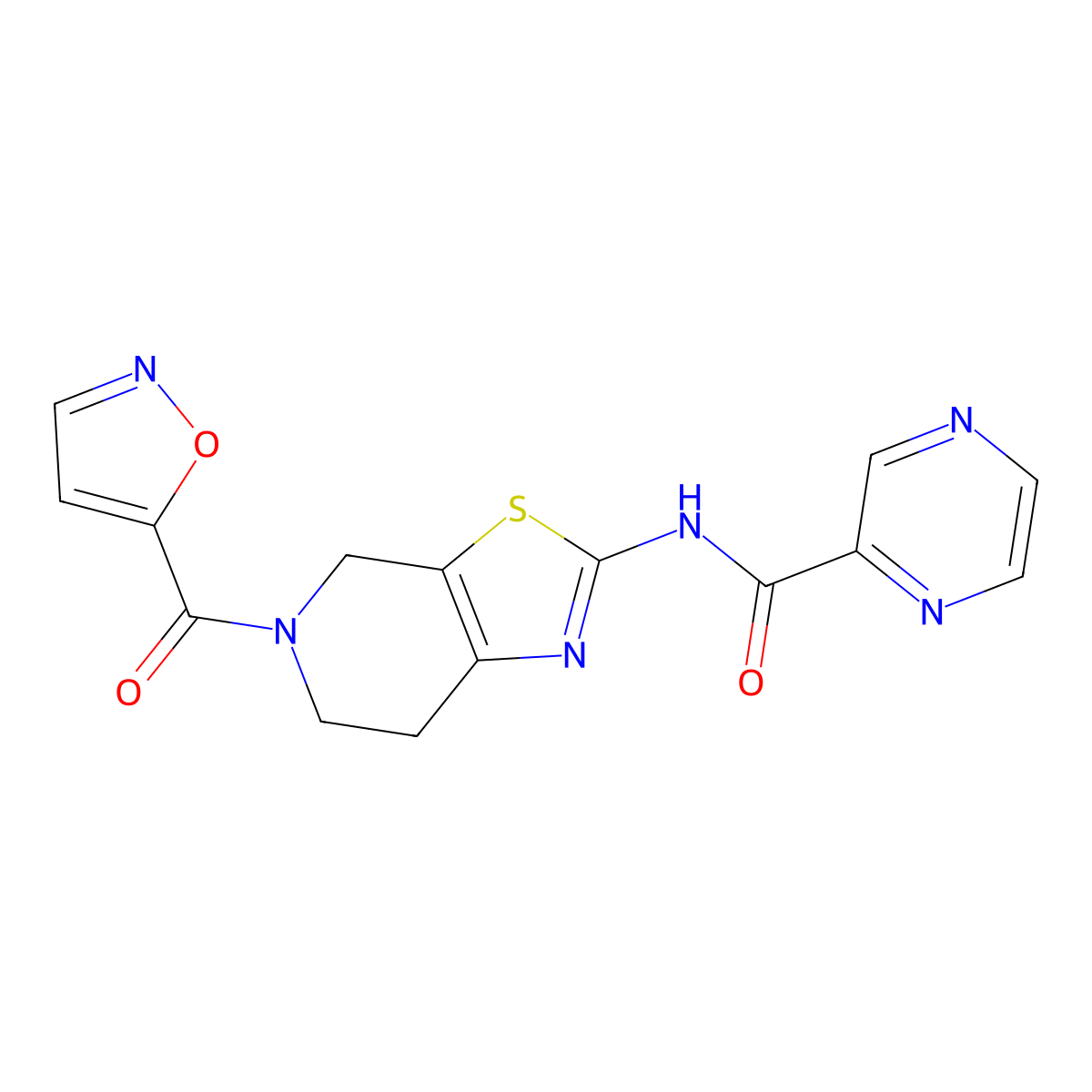 N-(5-(isoxazole-5-carbonyl)-4,5,6,7-tetrahydrothiazolo[5,4-c]pyridin-2-yl)pyrazine-2-carboxamide molecular structure, CAS 1798621-46-1