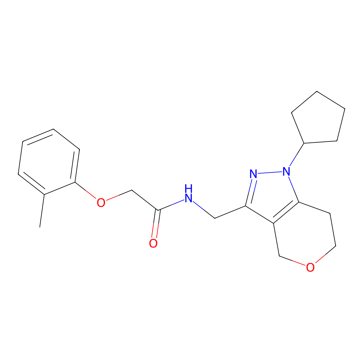 N-({1-cyclopentyl-1H,4H,6H,7H-pyrano[4,3-c]pyrazol-3-yl}methyl)-2-(2-methylphenoxy)acetamide molecular structure, CAS 1798623-32-1