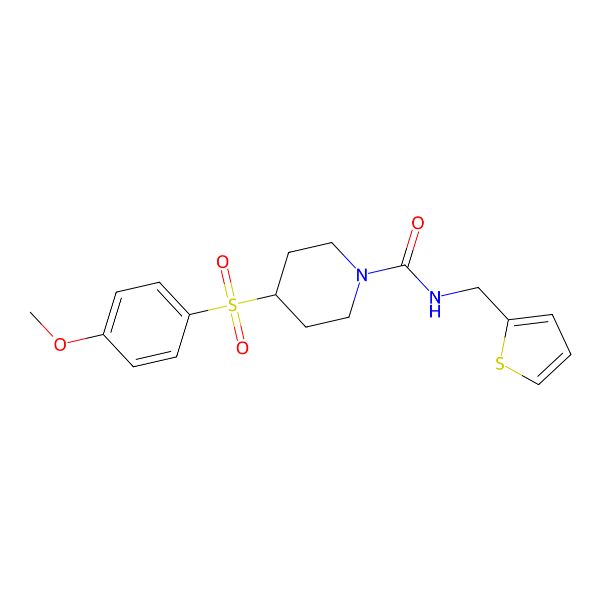 4-((4-methoxyphenyl)sulfonyl)-N-(thiophen-2-ylmethyl)piperidine-1-carboxamide molecular structure, CAS 1798623-53-6