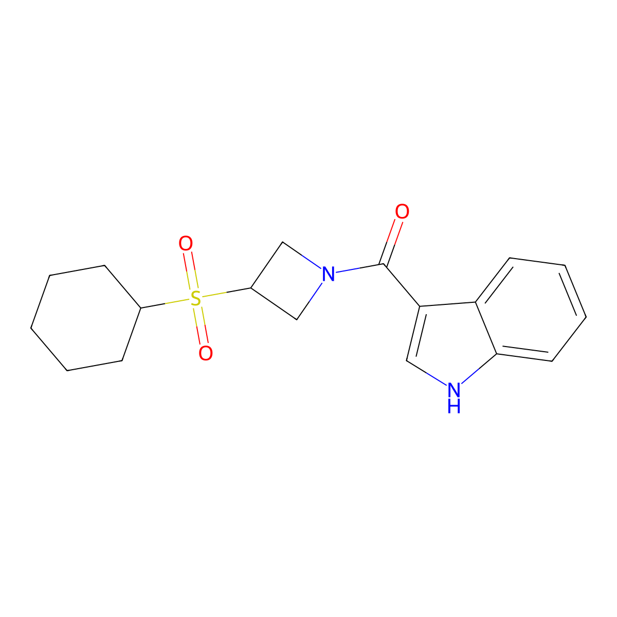 (3-(cyclohexylsulfonyl)azetidin-1-yl)(1H-indol-3-yl)methanone molecular structure, CAS 1798623-67-2