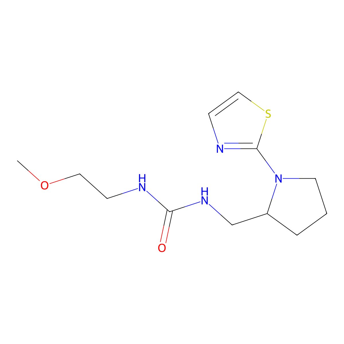 1-(2-Methoxyethyl)-3-((1-(thiazol-2-yl)pyrrolidin-2-yl)methyl)urea molecular structure, CAS 1798624-21-1