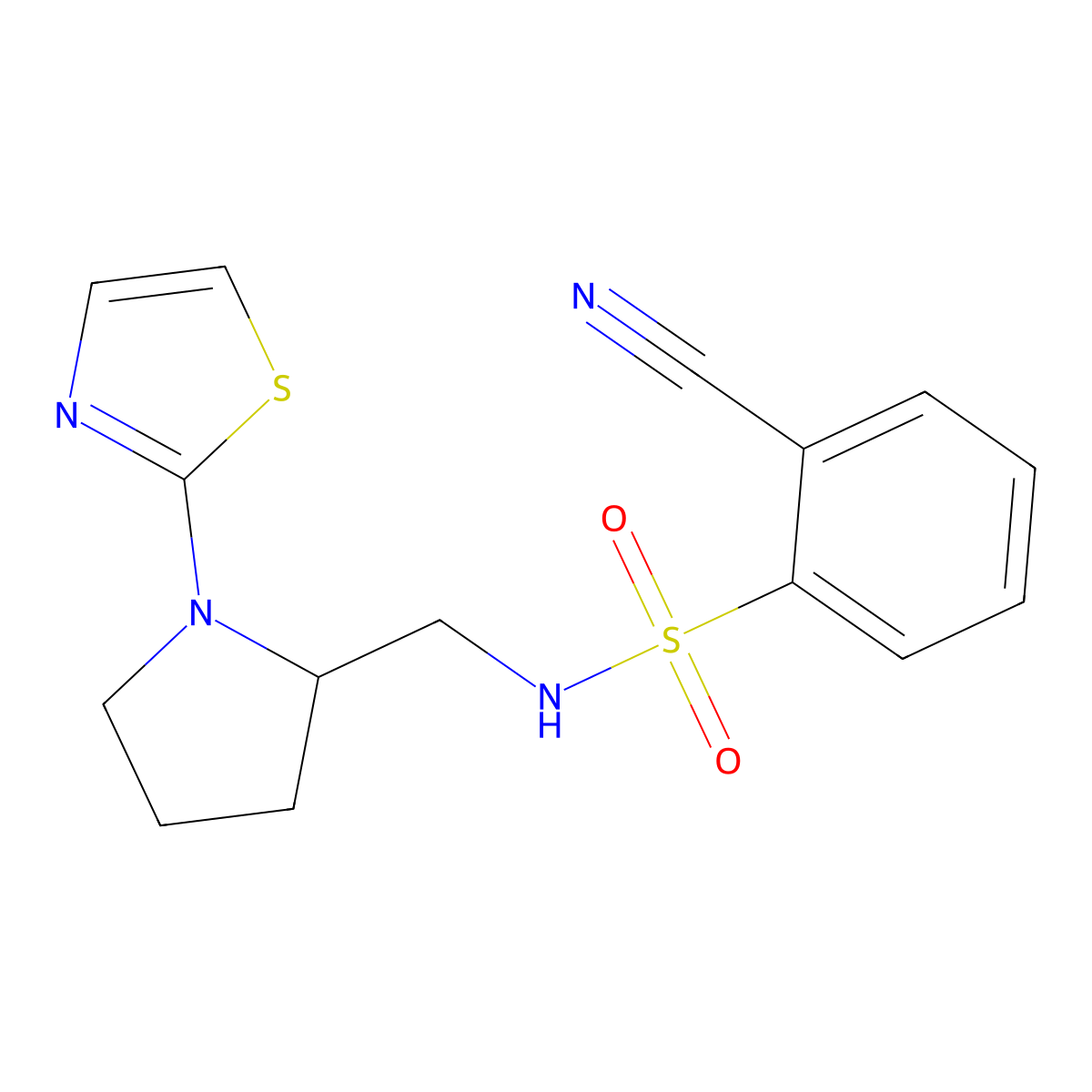 2-cyano-N-((1-(thiazol-2-yl)pyrrolidin-2-yl)methyl)benzenesulfonamide molecular structure, CAS 1798624-28-8