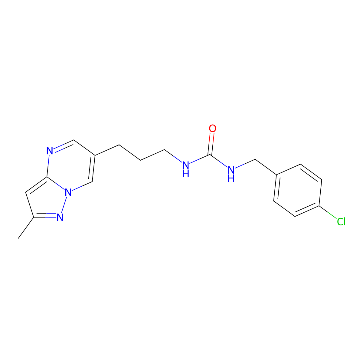 1-(4-Chlorobenzyl)-3-(3-(2-methylpyrazolo[1,5-a]pyrimidin-6-yl)propyl)urea molecular structure, CAS 1798624-62-0