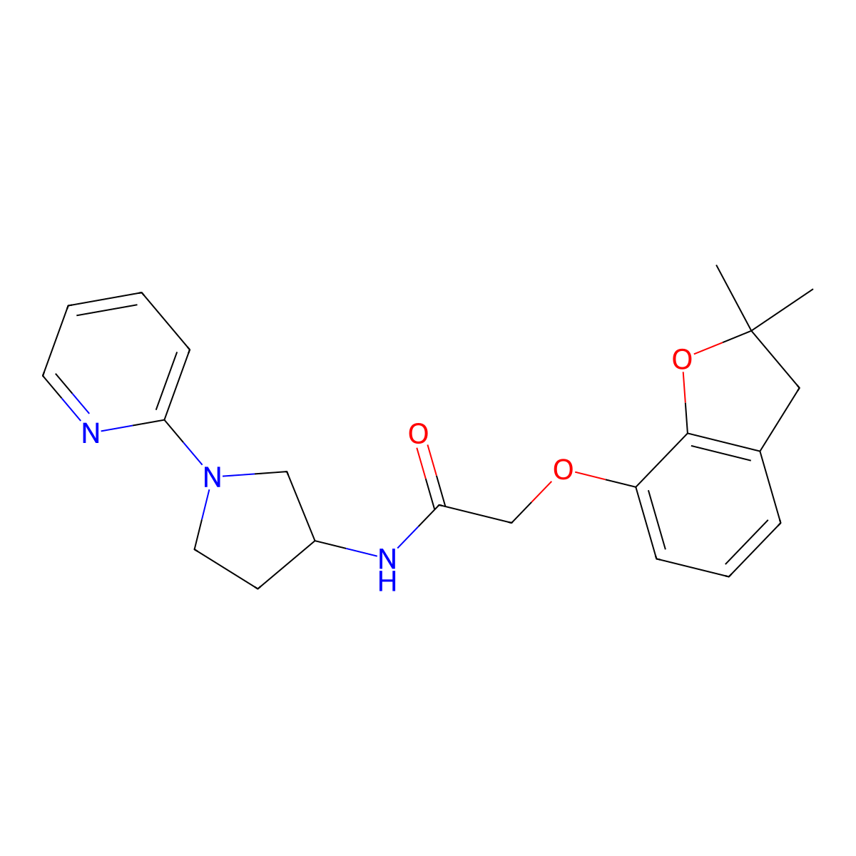 2-((2,2-dimethyl-2,3-dihydrobenzofuran-7-yl)oxy)-N-(1-(pyridin-2-yl)pyrrolidin-3-yl)acetamide molecular structure, CAS 1798624-90-4