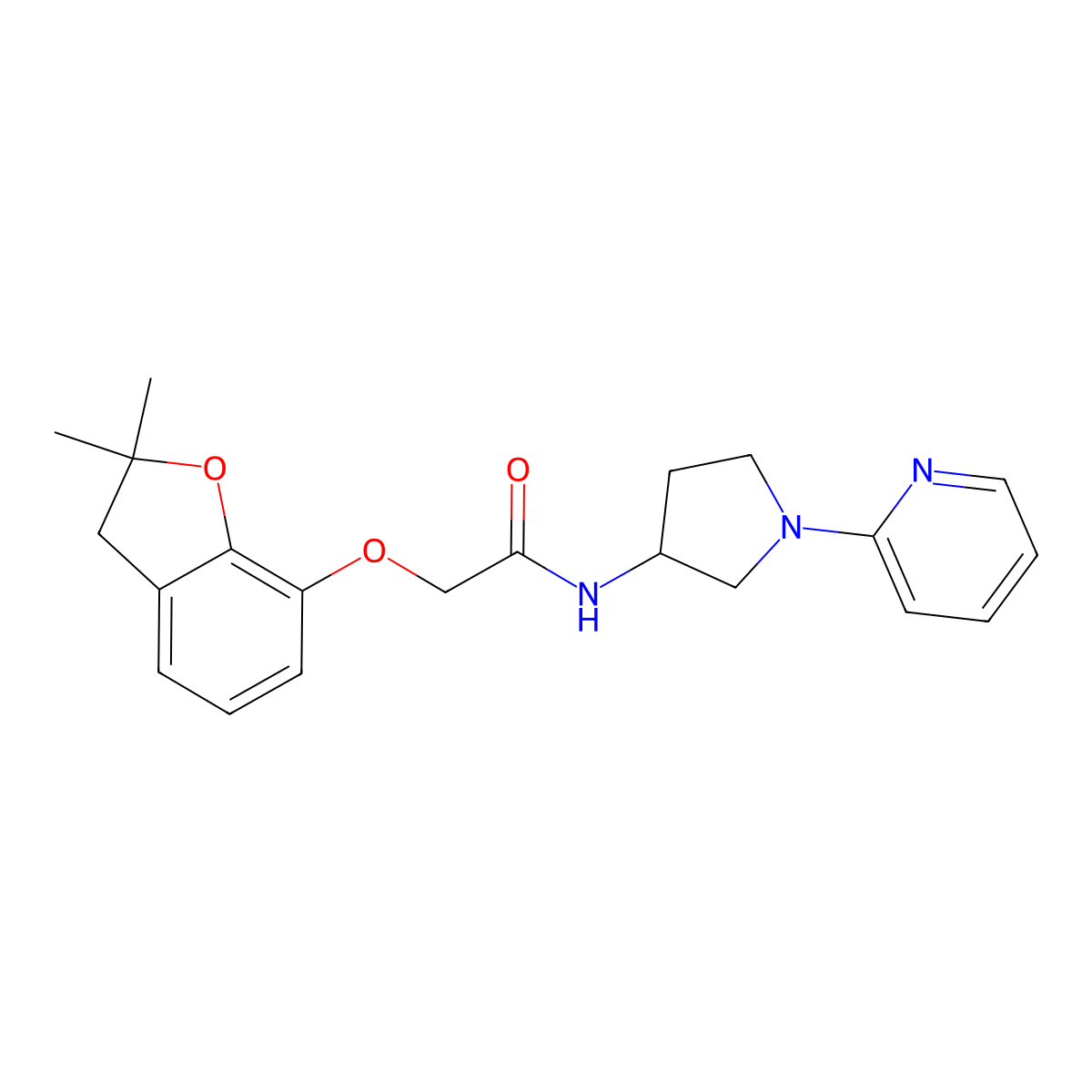2-((2,2-dimethyl-2,3-dihydrobenzofuran-7-yl)oxy)-N-(1-(pyridin-2-yl)pyrrolidin-3-yl)acetamide molecular structure, CAS 1798624-90-4