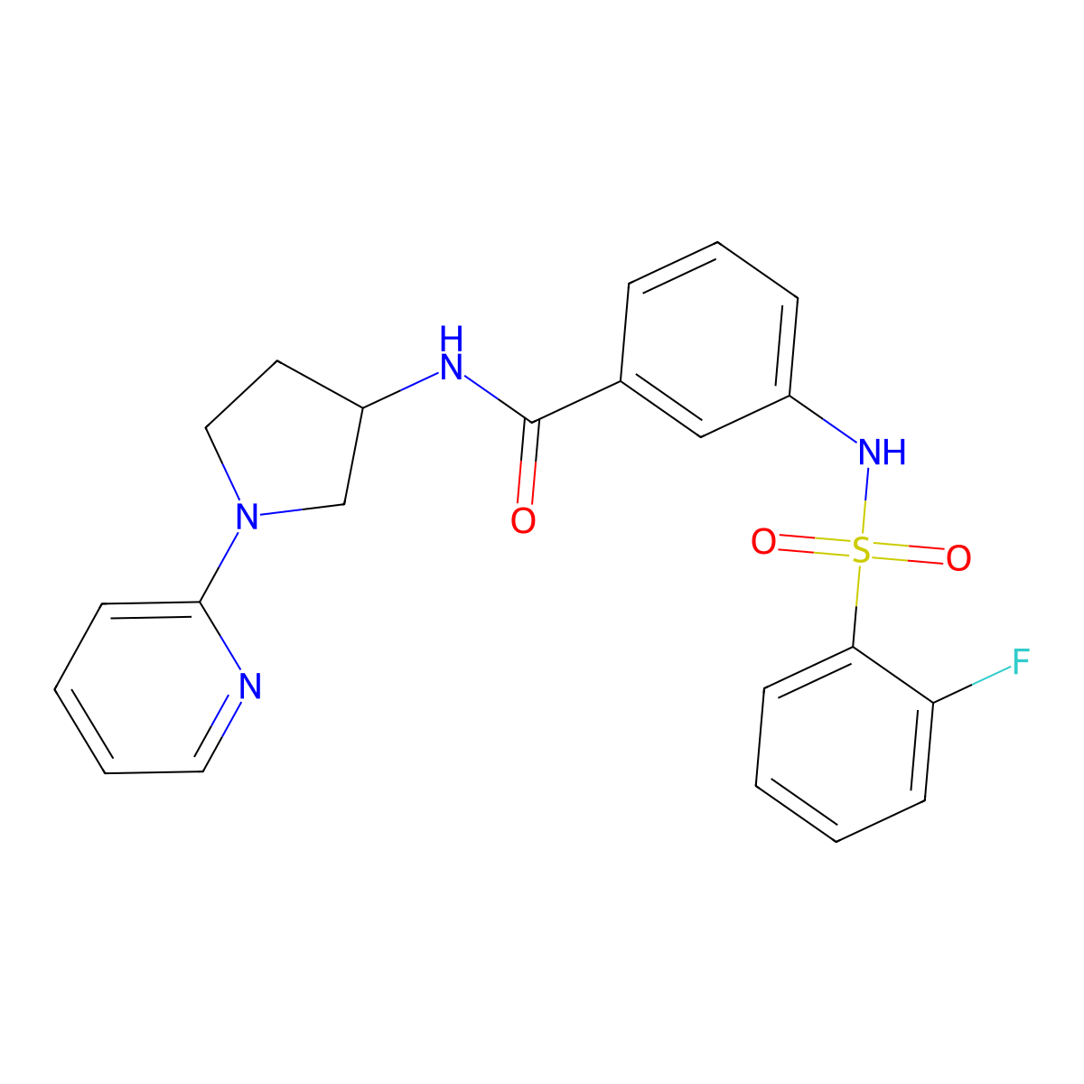 3-(2-fluorophenylsulfonamido)-N-(1-(pyridin-2-yl)pyrrolidin-3-yl)benzamide molecular structure, CAS 1798624-98-2