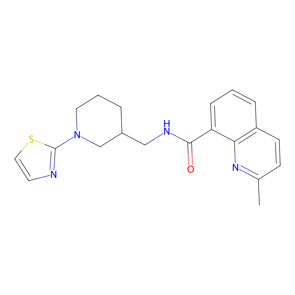 2-methyl-N-((1-(thiazol-2-yl)piperidin-3-yl)methyl)quinoline-8-carboxamide molecular structure, CAS 1798625-28-1