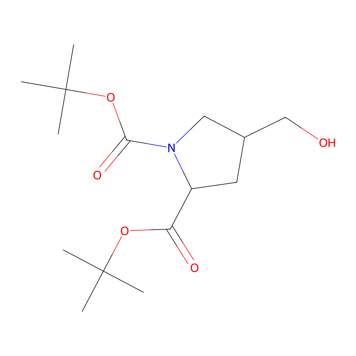 1,2-di-tert-butyl (2S,4R)-4-(hydroxymethyl)pyrrolidine-1,2-dicarboxylate molecular structure, CAS 179863-62-8