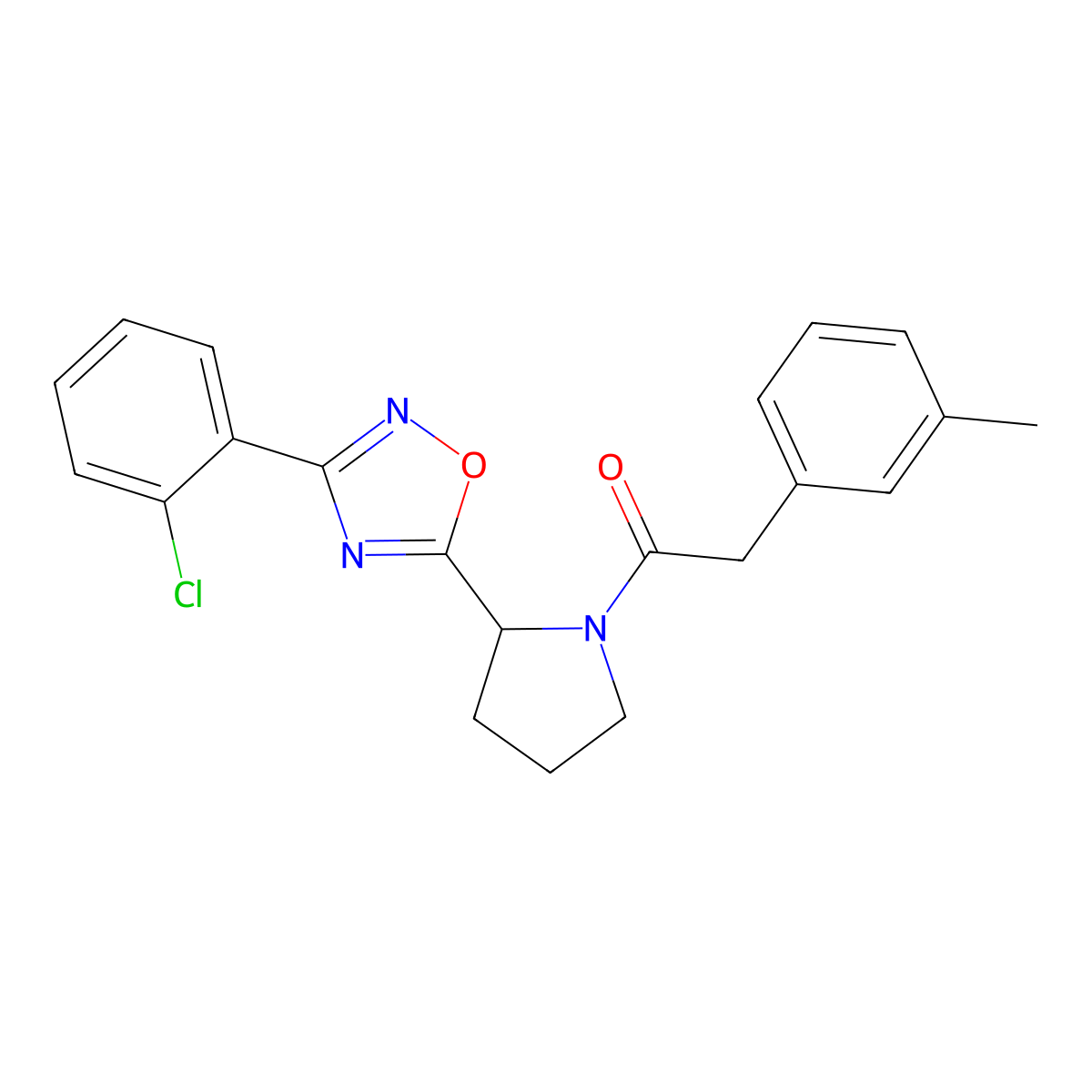 3-(2-Chlorophenyl)-5-{1-[(3-methylphenyl)acetyl]pyrrolidin-2-yl}-1,2,4-oxadiazole molecular structure, CAS 1798633-69-8