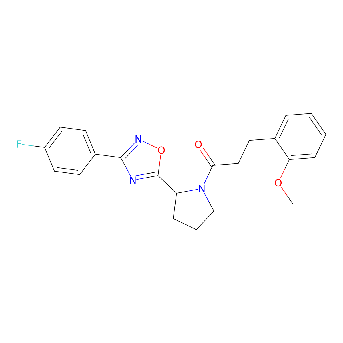 3-(4-Fluorophenyl)-5-{1-[3-(2-methoxyphenyl)propanoyl]pyrrolidin-2-yl}-1,2,4-oxadiazole molecular structure, CAS 1798633-96-1