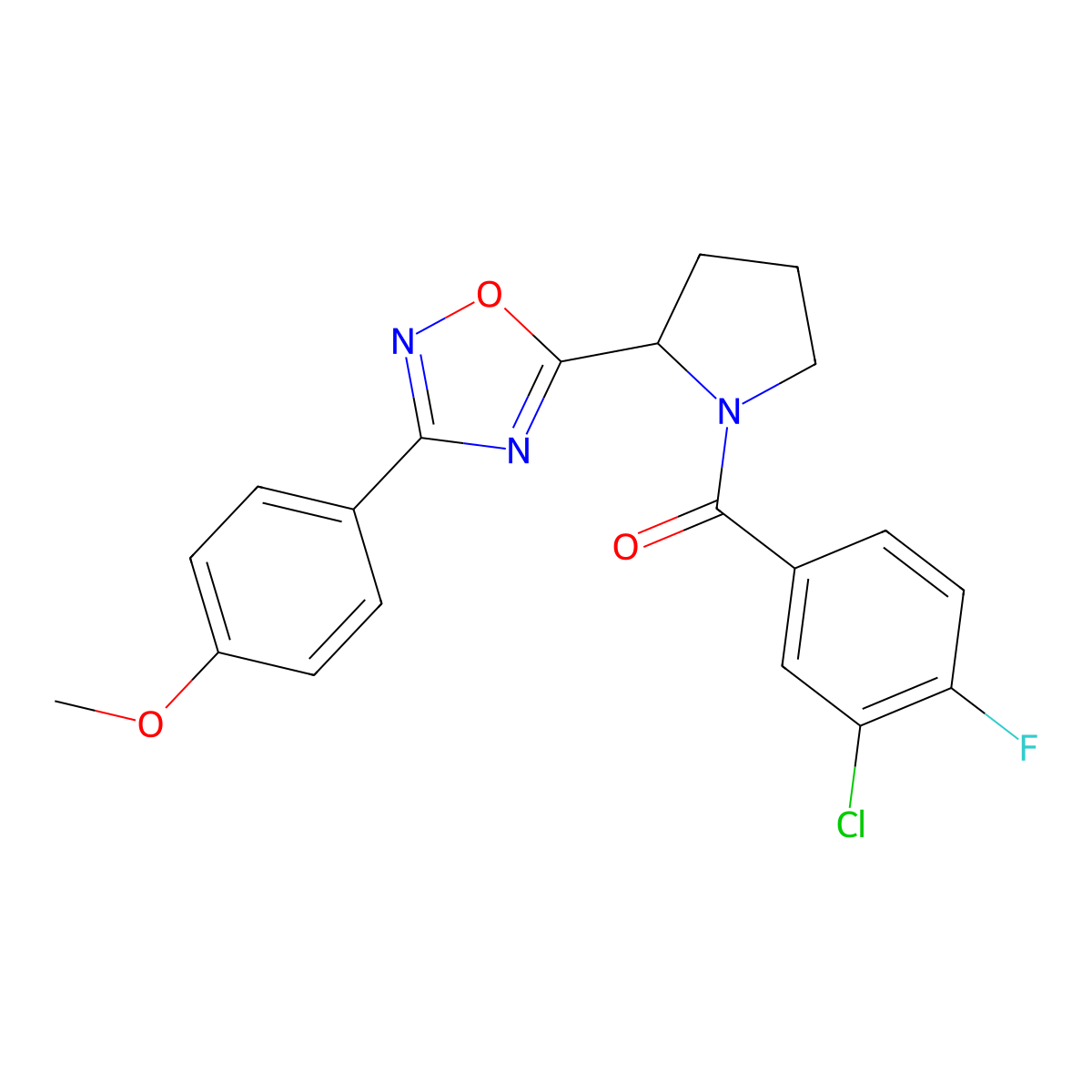 5-[1-(3-Chloro-4-fluorobenzoyl)pyrrolidin-2-yl]-3-(4-methoxyphenyl)-1,2,4-oxadiazole molecular structure, CAS 1798634-05-5