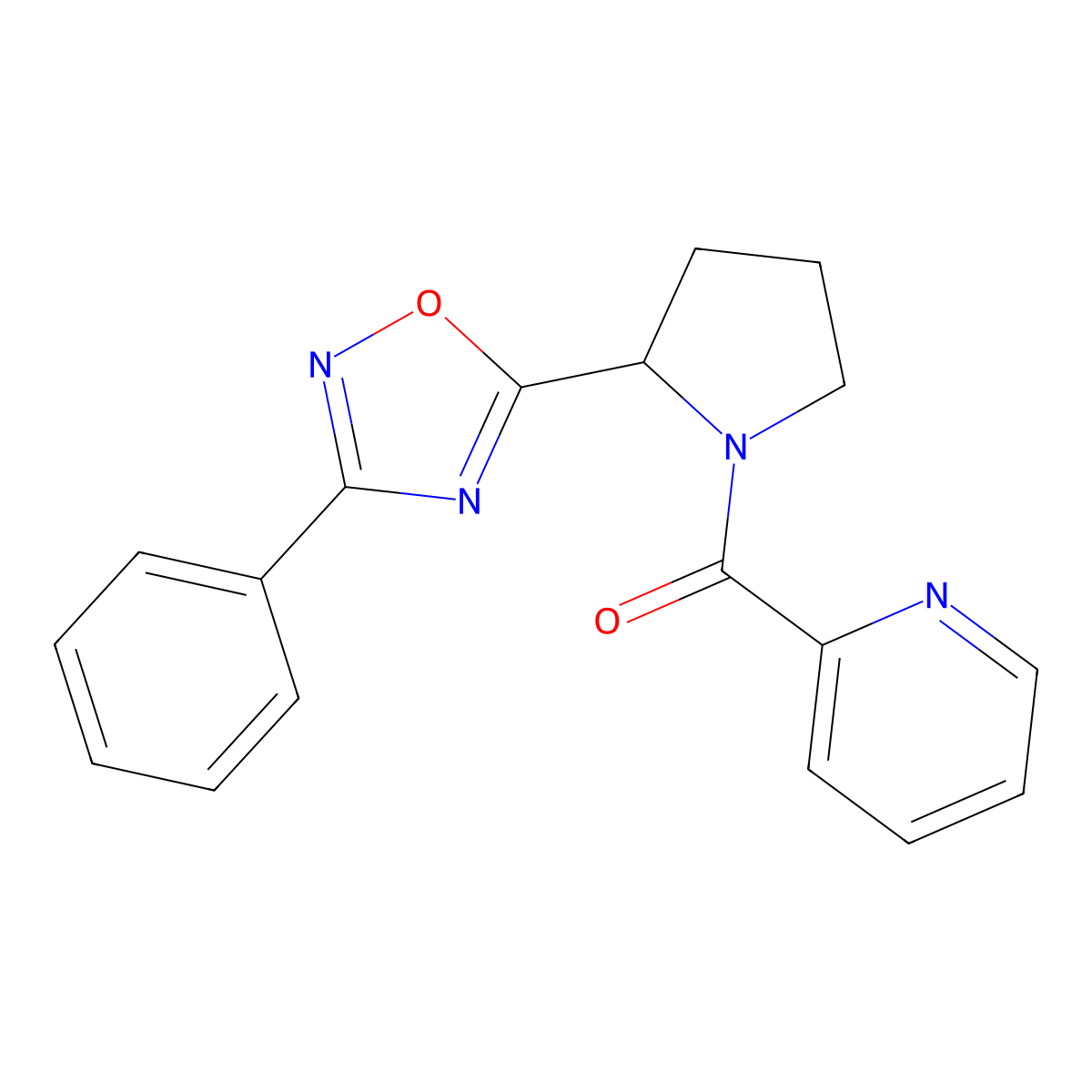 2-{[2-(3-Phenyl-1,2,4-oxadiazol-5-yl)pyrrolidin-1-yl]carbonyl}pyridine molecular structure, CAS 1798634-15-7