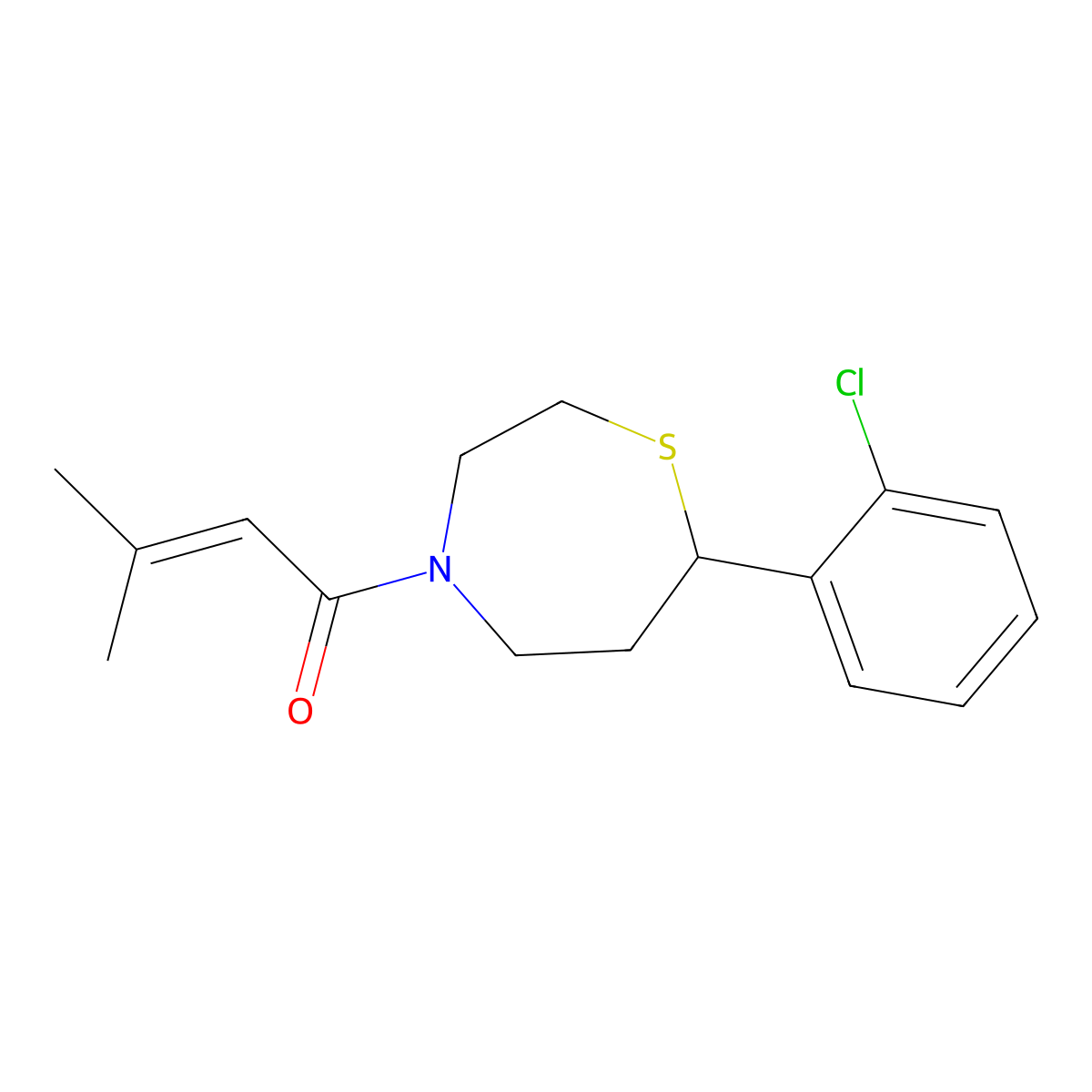 1-(7-(2-Chlorophenyl)-1,4-thiazepan-4-yl)-3-methylbut-2-en-1-one molecular structure, CAS 1798638-31-9
