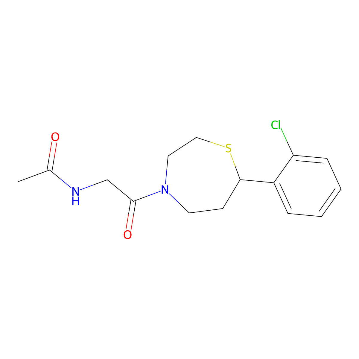 N-(2-(7-(2-chlorophenyl)-1,4-thiazepan-4-yl)-2-oxoethyl)acetamide molecular structure, CAS 1798638-36-4