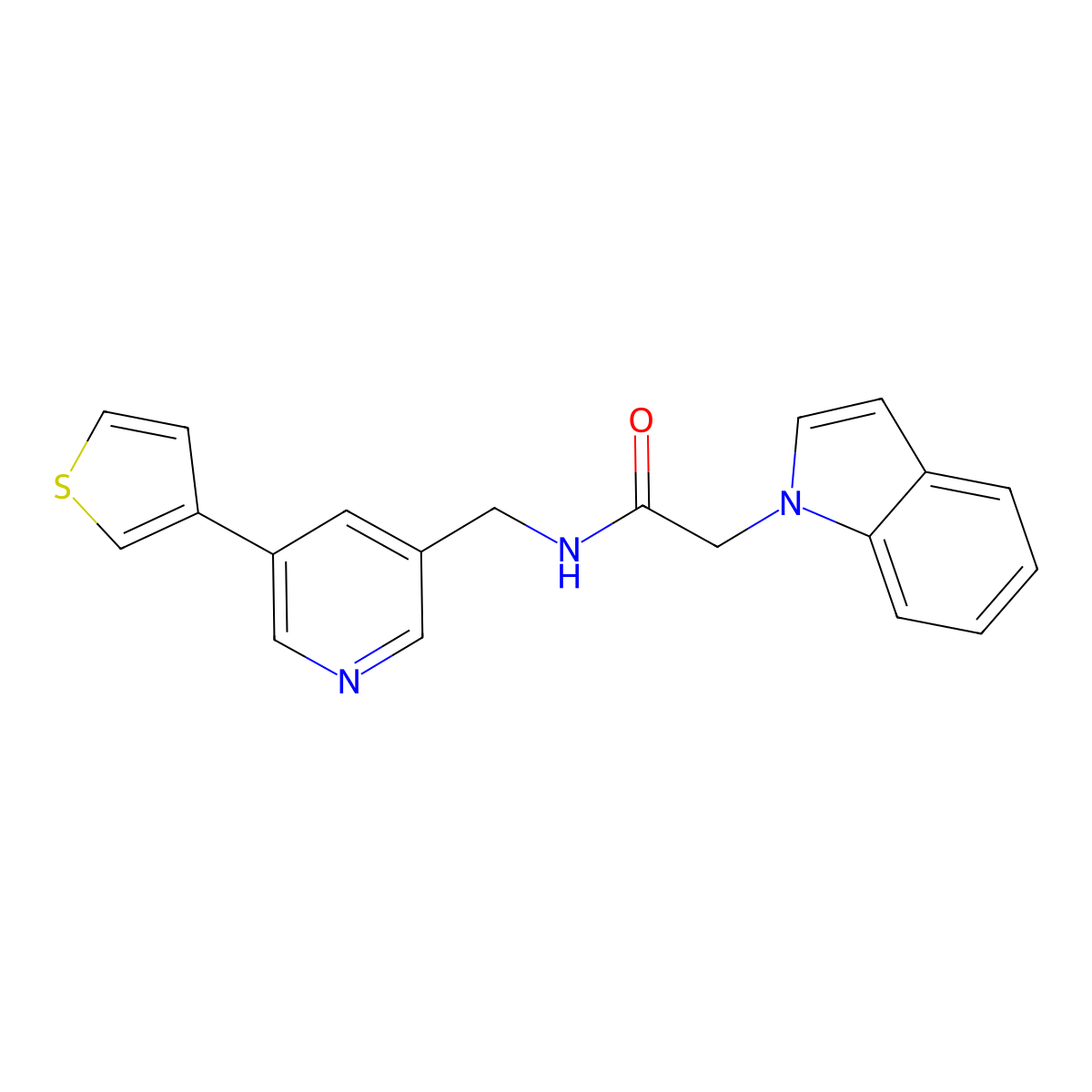 2-(1H-indol-1-yl)-N-((5-(thiophen-3-yl)pyridin-3-yl)methyl)acetamide molecular structure, CAS 1798638-39-7