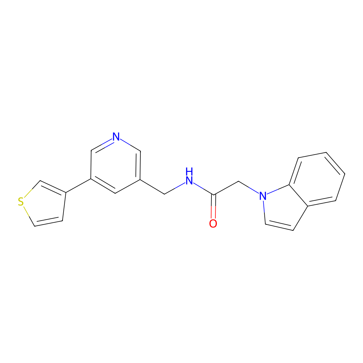 2-(1H-indol-1-yl)-N-((5-(thiophen-3-yl)pyridin-3-yl)methyl)acetamide molecular structure, CAS 1798638-39-7
