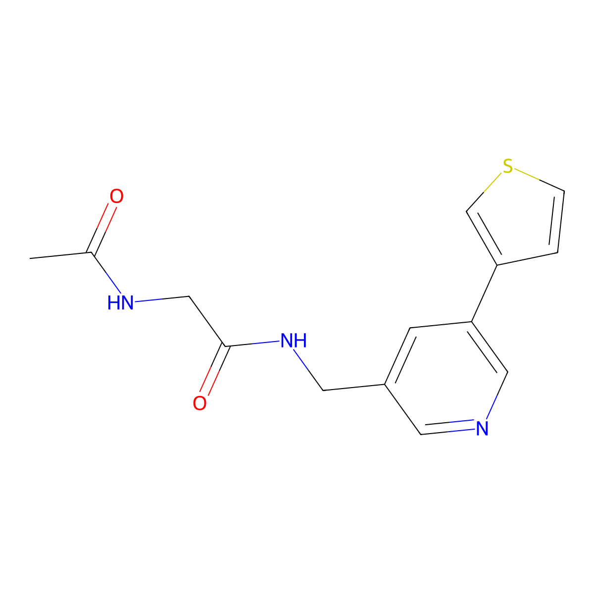 2-acetamido-N-{[5-(thiophen-3-yl)pyridin-3-yl]methyl}acetamide molecular structure, CAS 1798638-44-4