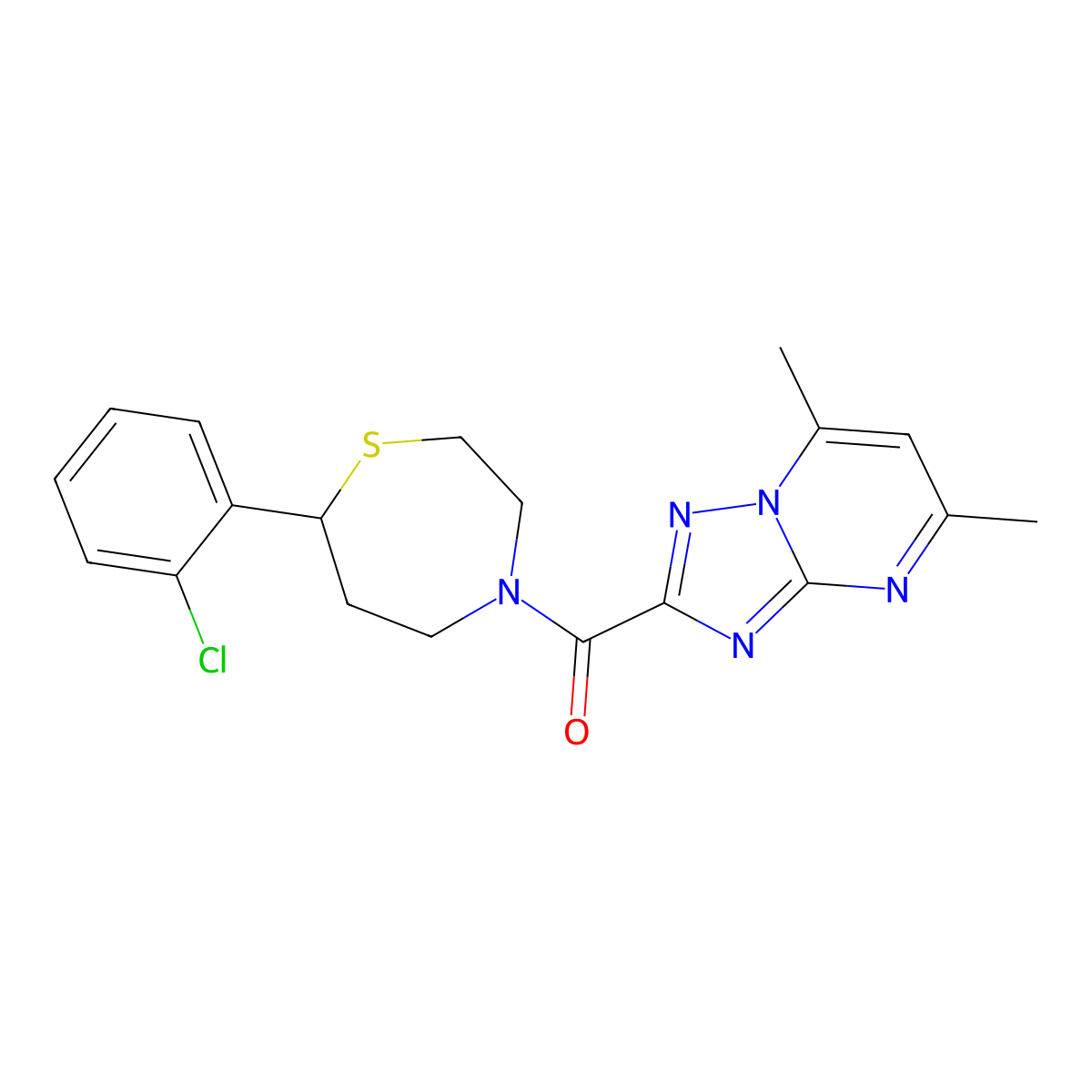 (7-(2-Chlorophenyl)-1,4-thiazepan-4-yl)(5,7-dimethyl-[1,2,4]triazolo[1,5-a]pyrimidin-2-yl)methanone molecular structure, CAS 1798638-46-6