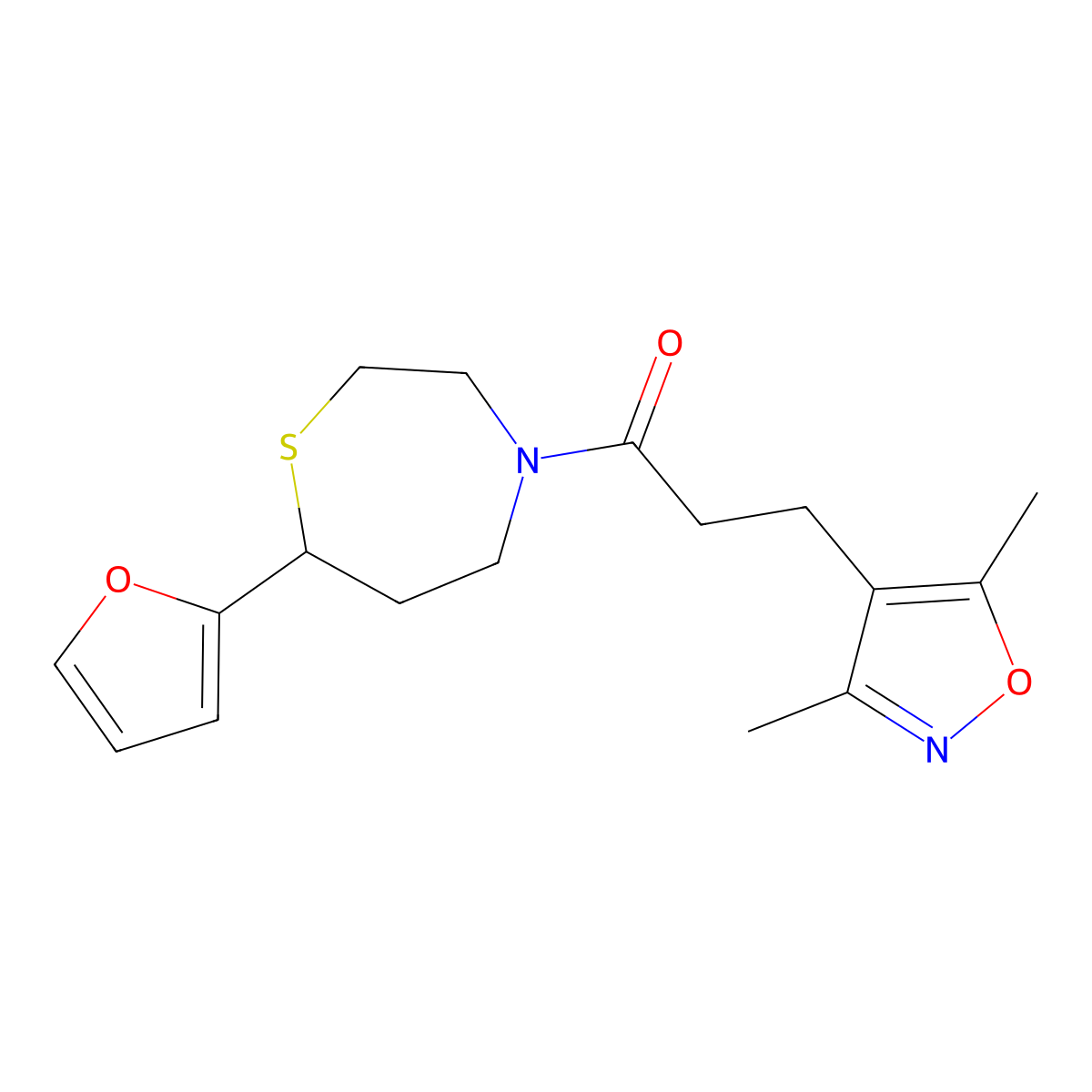 3-(3,5-Dimethylisoxazol-4-yl)-1-(7-(furan-2-yl)-1,4-thiazepan-4-yl)propan-1-one molecular structure, CAS 1798638-58-0