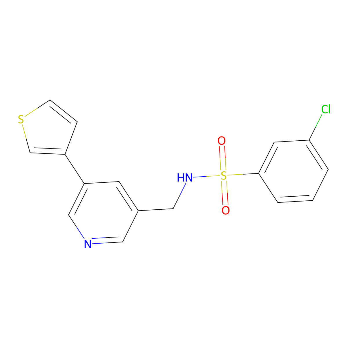 3-chloro-N-((5-(thiophen-3-yl)pyridin-3-yl)methyl)benzenesulfonamide molecular structure, CAS 1798638-63-7