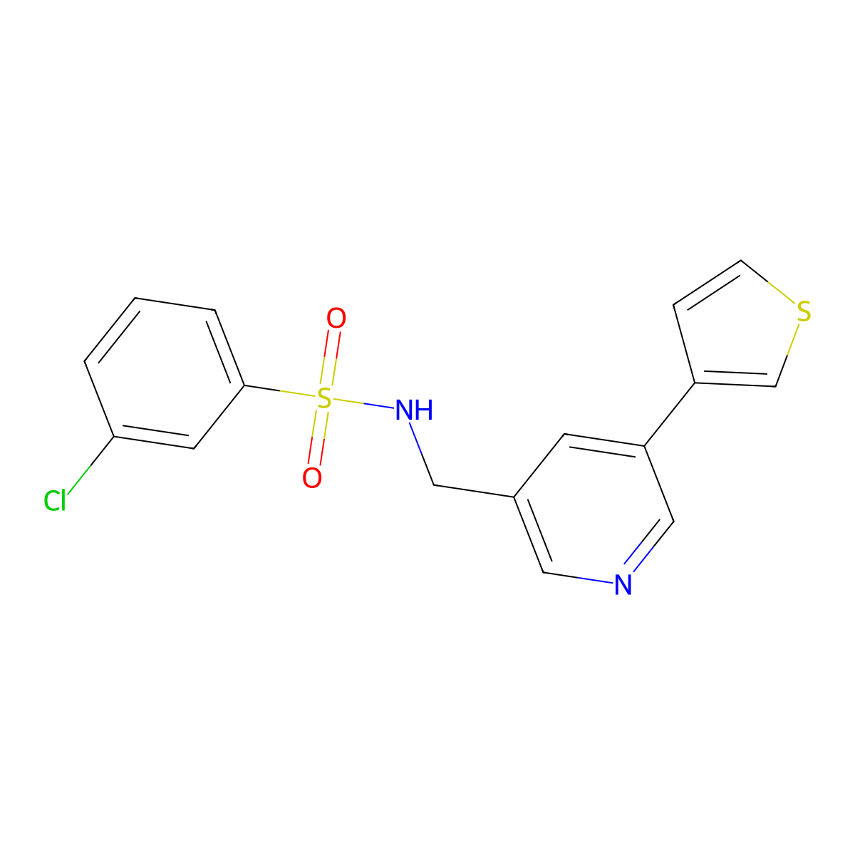 3-chloro-N-((5-(thiophen-3-yl)pyridin-3-yl)methyl)benzenesulfonamide molecular structure, CAS 1798638-63-7