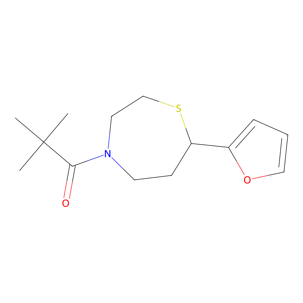 1-[7-(Furan-2-yl)-1,4-thiazepan-4-yl]-2,2-dimethylpropan-1-one molecular structure, CAS 1798638-64-8