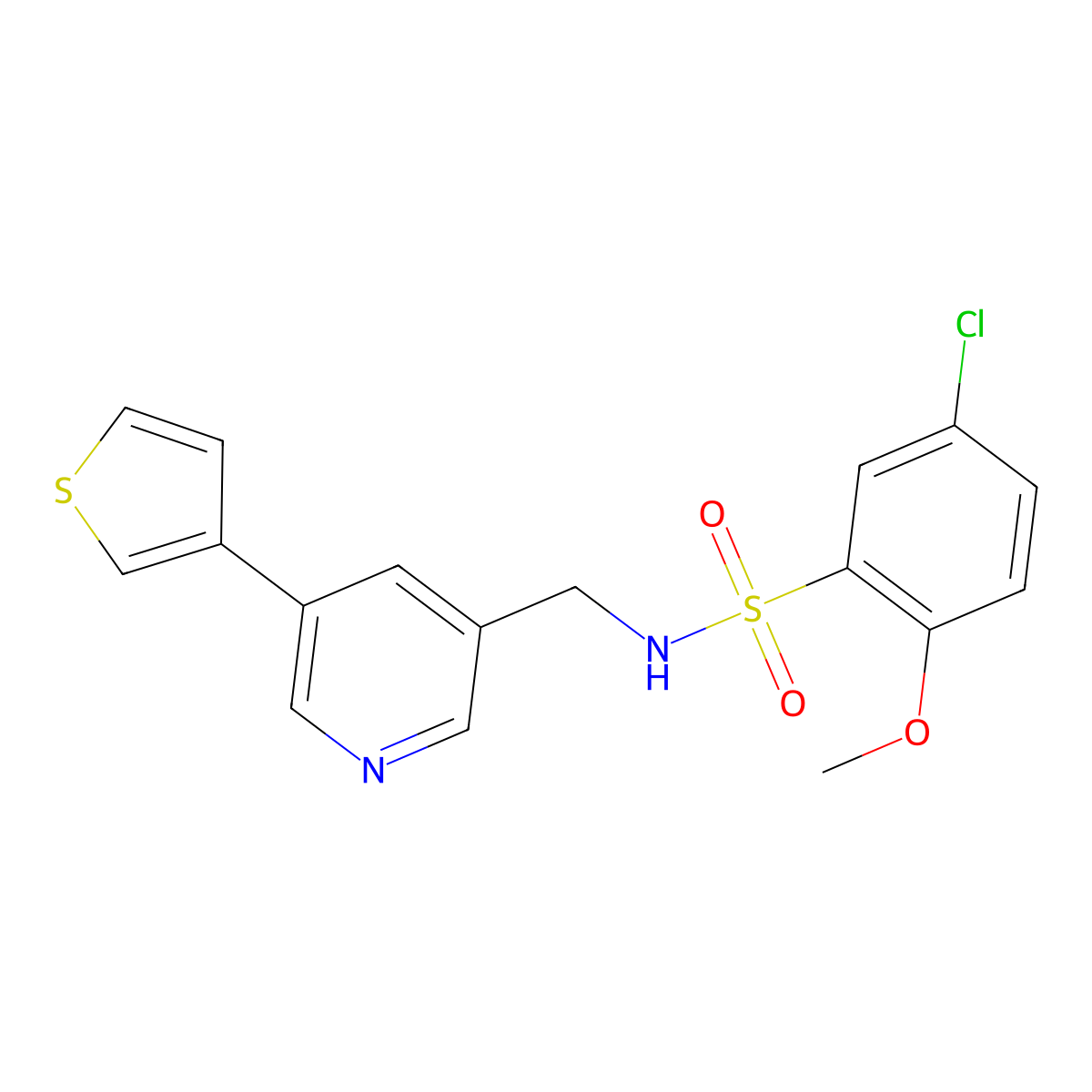 5-chloro-2-methoxy-N-((5-(thiophen-3-yl)pyridin-3-yl)methyl)benzenesulfonamide molecular structure, CAS 1798638-76-2
