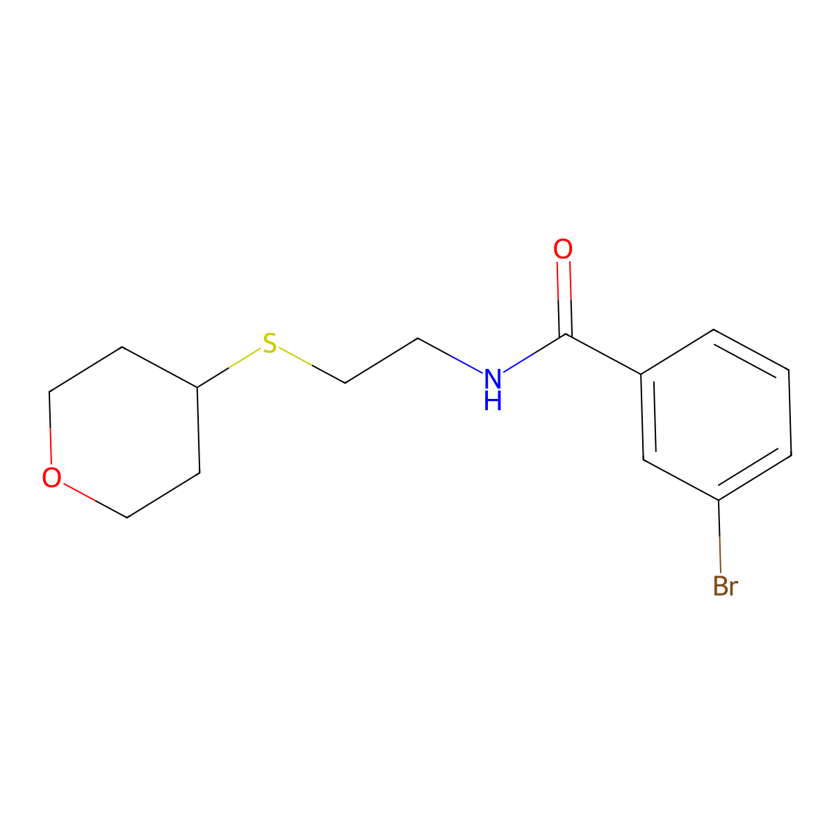 3-bromo-N-[2-(oxan-4-ylsulfanyl)ethyl]benzamide molecular structure, CAS 1798638-82-0