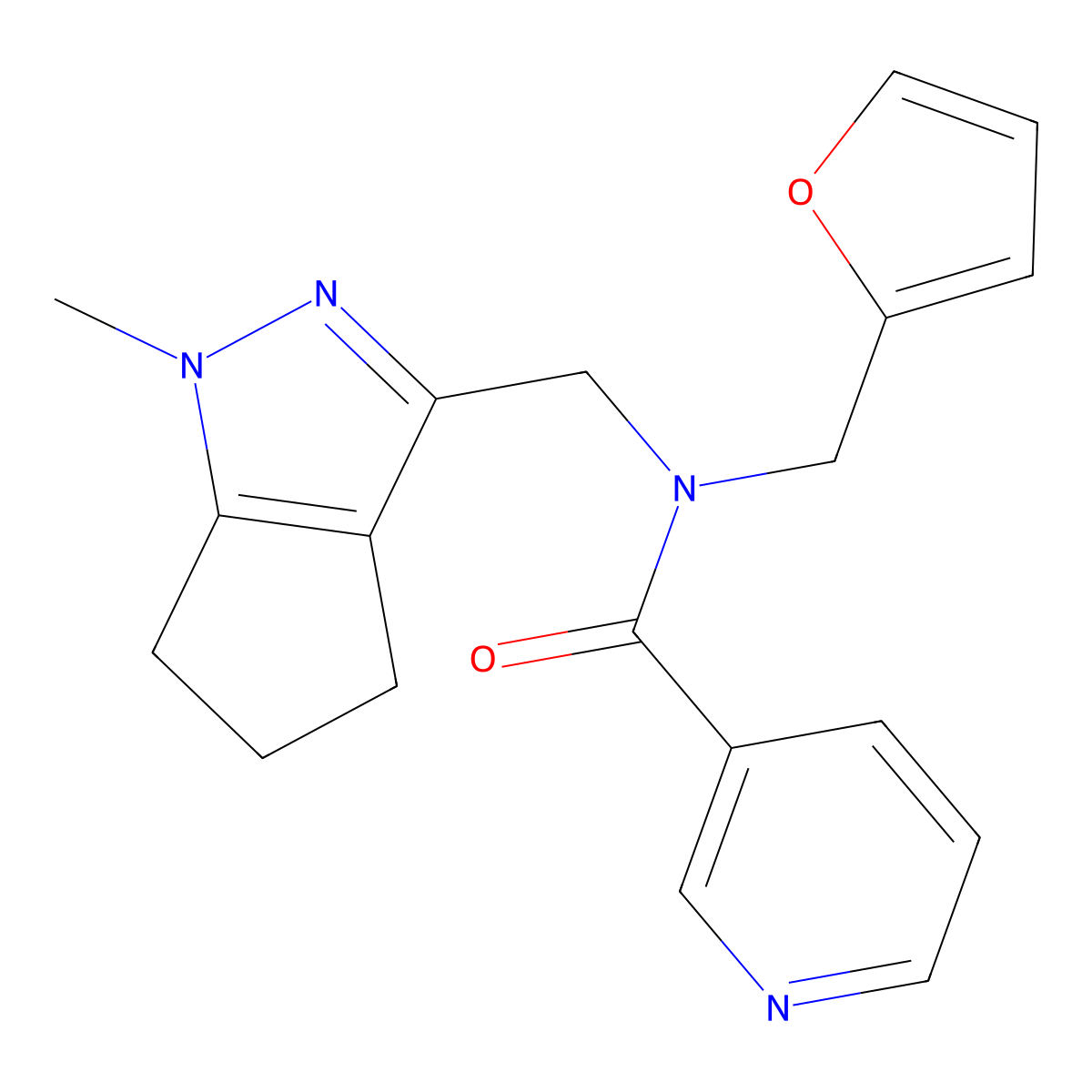 N-(furan-2-ylmethyl)-N-((1-methyl-1,4,5,6-tetrahydrocyclopenta[c]pyrazol-3-yl)methyl)nicotinamide molecular structure, CAS 1798639-33-4