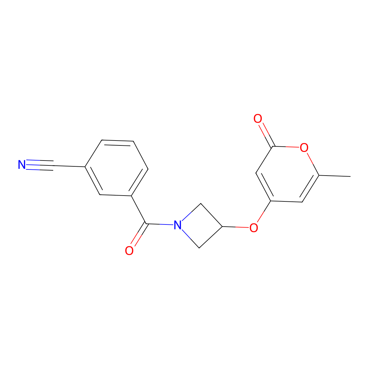 3-(3-((6-methyl-2-oxo-2H-pyran-4-yl)oxy)azetidine-1-carbonyl)benzonitrile molecular structure, CAS 1798639-46-9