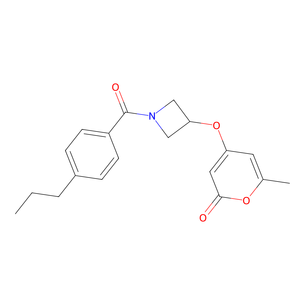 6-methyl-4-{[1-(4-propylbenzoyl)azetidin-3-yl]oxy}-2H-pyran-2-one molecular structure, CAS 1798639-52-7