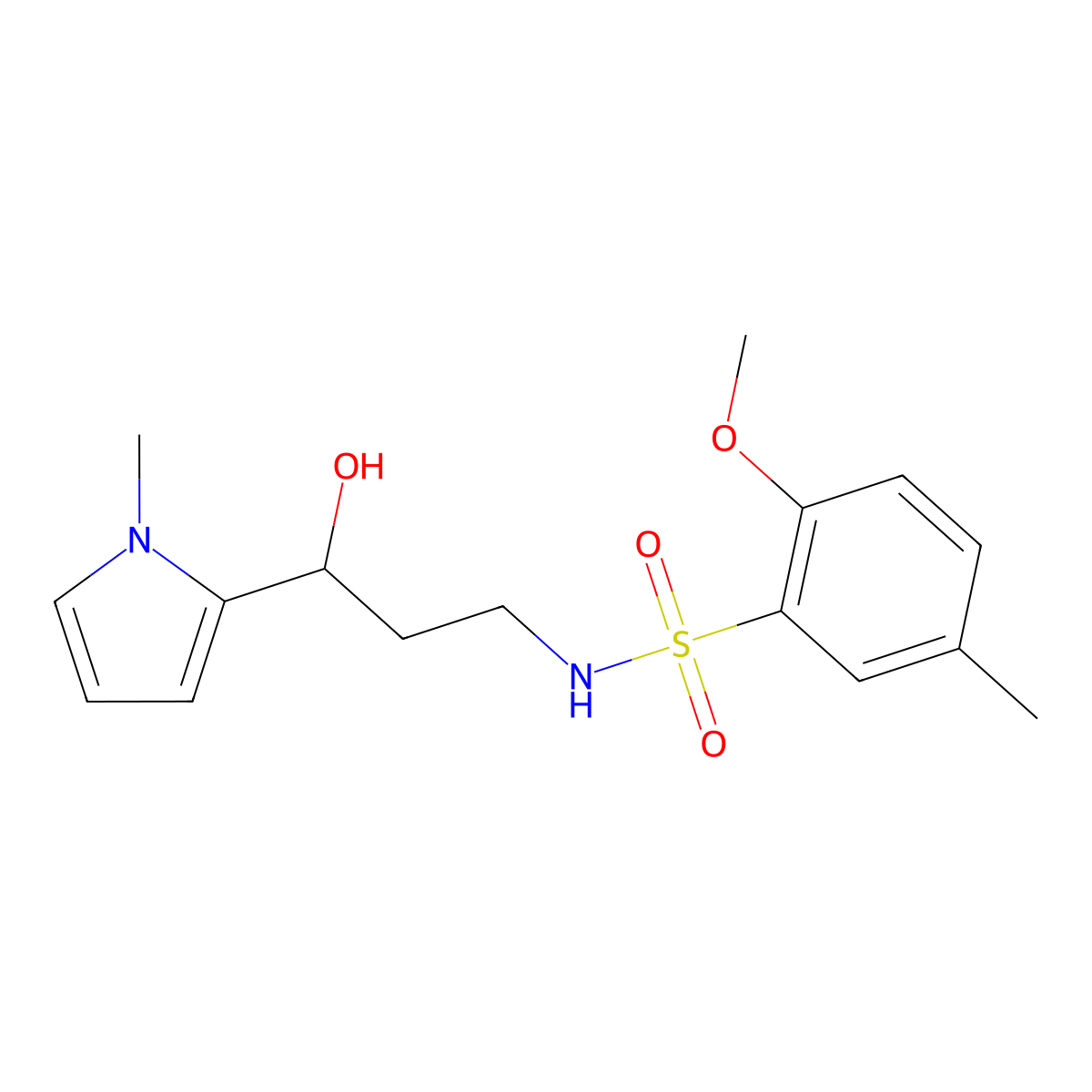 N-(3-hydroxy-3-(1-methyl-1H-pyrrol-2-yl)propyl)-2-methoxy-5-methylbenzenesulfonamide molecular structure, CAS 1798639-55-0