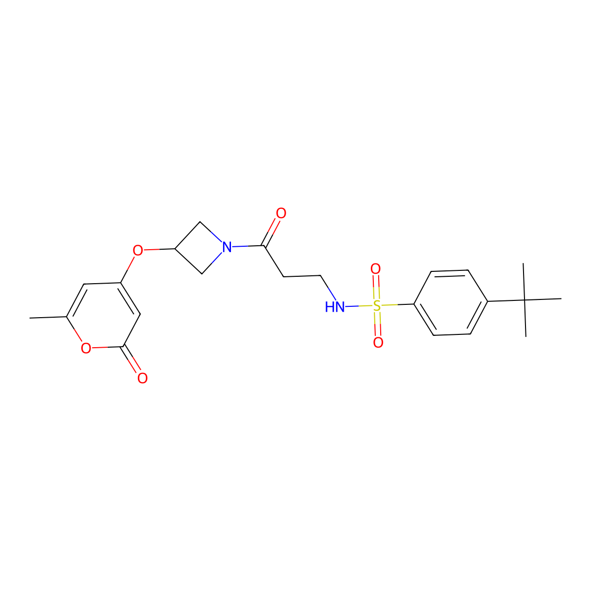 4-(tert-butyl)-N-(3-(3-((6-methyl-2-oxo-2H-pyran-4-yl)oxy)azetidin-1-yl)-3-oxopropyl)benzenesulfonamide molecular structure, CAS 1798639-58-3