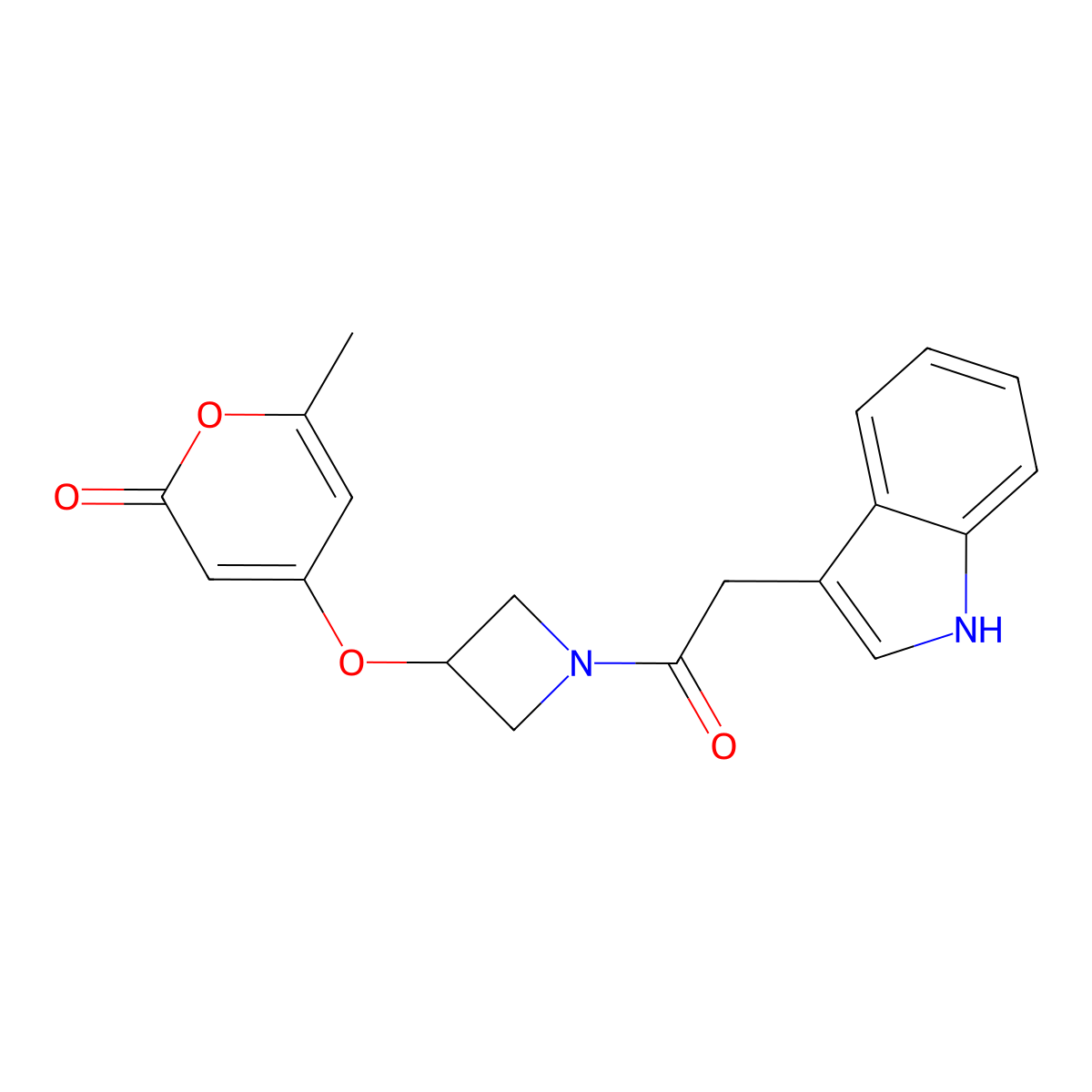 4-({1-[2-(1H-indol-3-yl)acetyl]azetidin-3-yl}oxy)-6-methyl-2H-pyran-2-one molecular structure, CAS 1798639-66-3