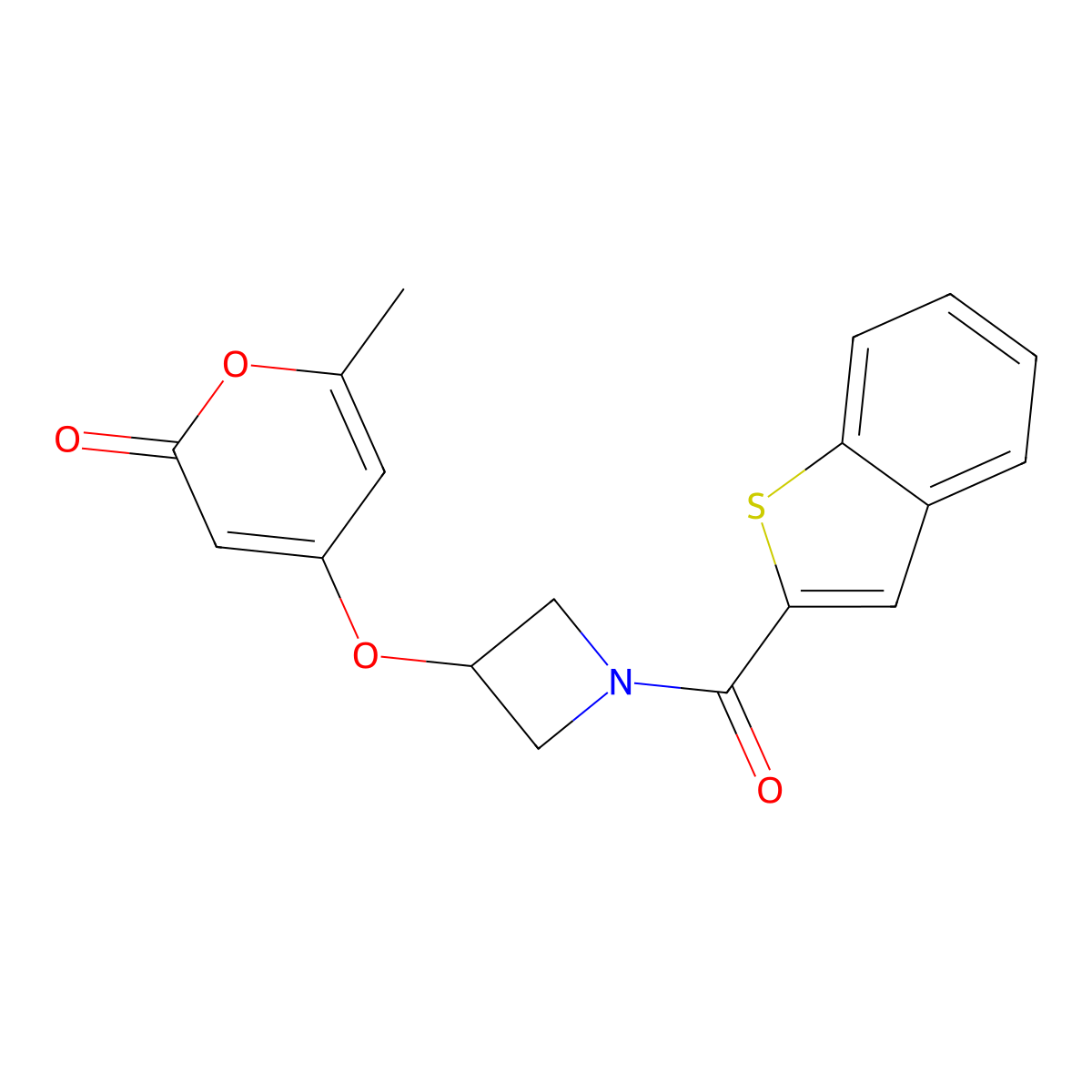 4-((1-(benzo[b]thiophene-2-carbonyl)azetidin-3-yl)oxy)-6-methyl-2H-pyran-2-one molecular structure, CAS 1798639-74-3