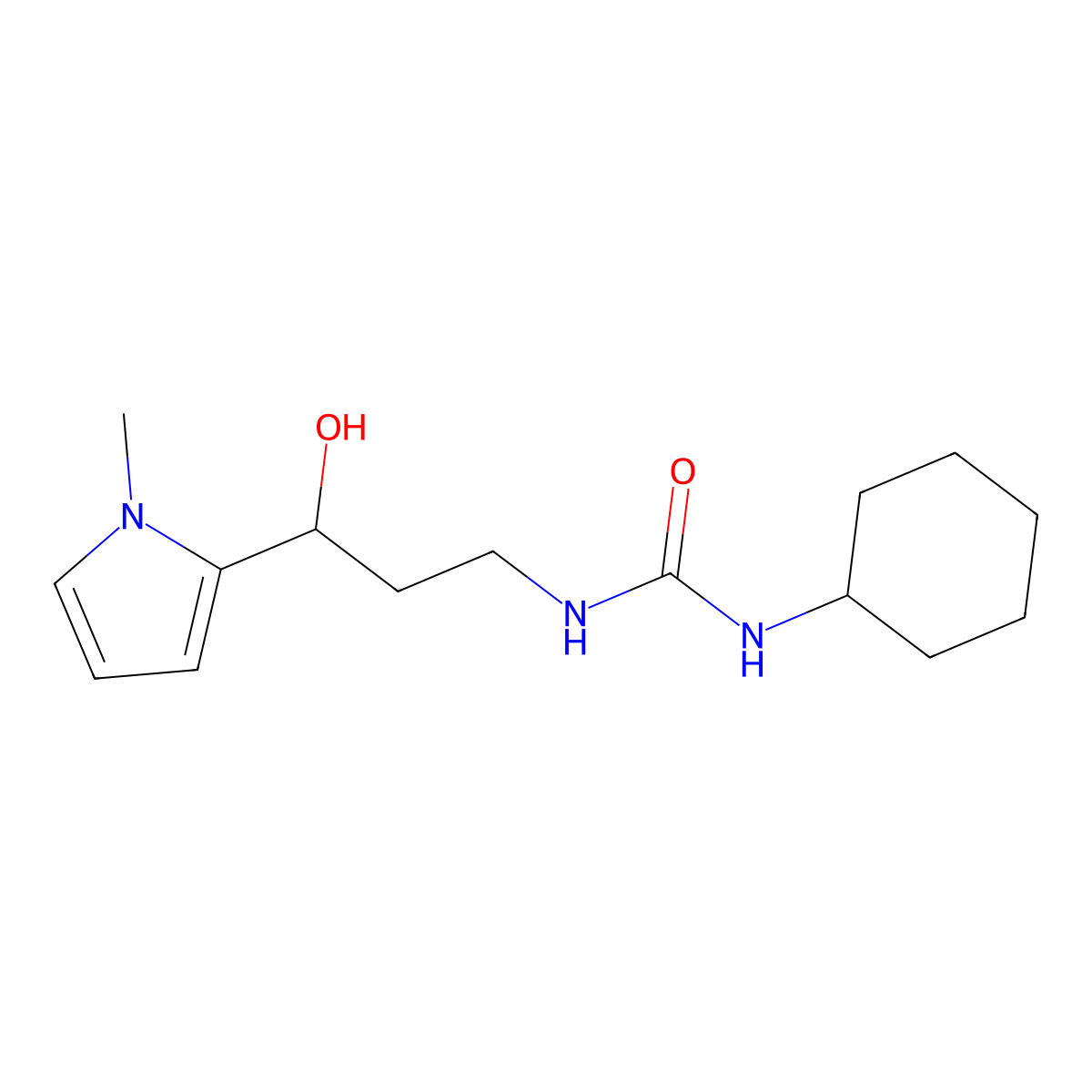1-cyclohexyl-3-[3-hydroxy-3-(1-methyl-1H-pyrrol-2-yl)propyl]urea molecular structure, CAS 1798639-75-4
