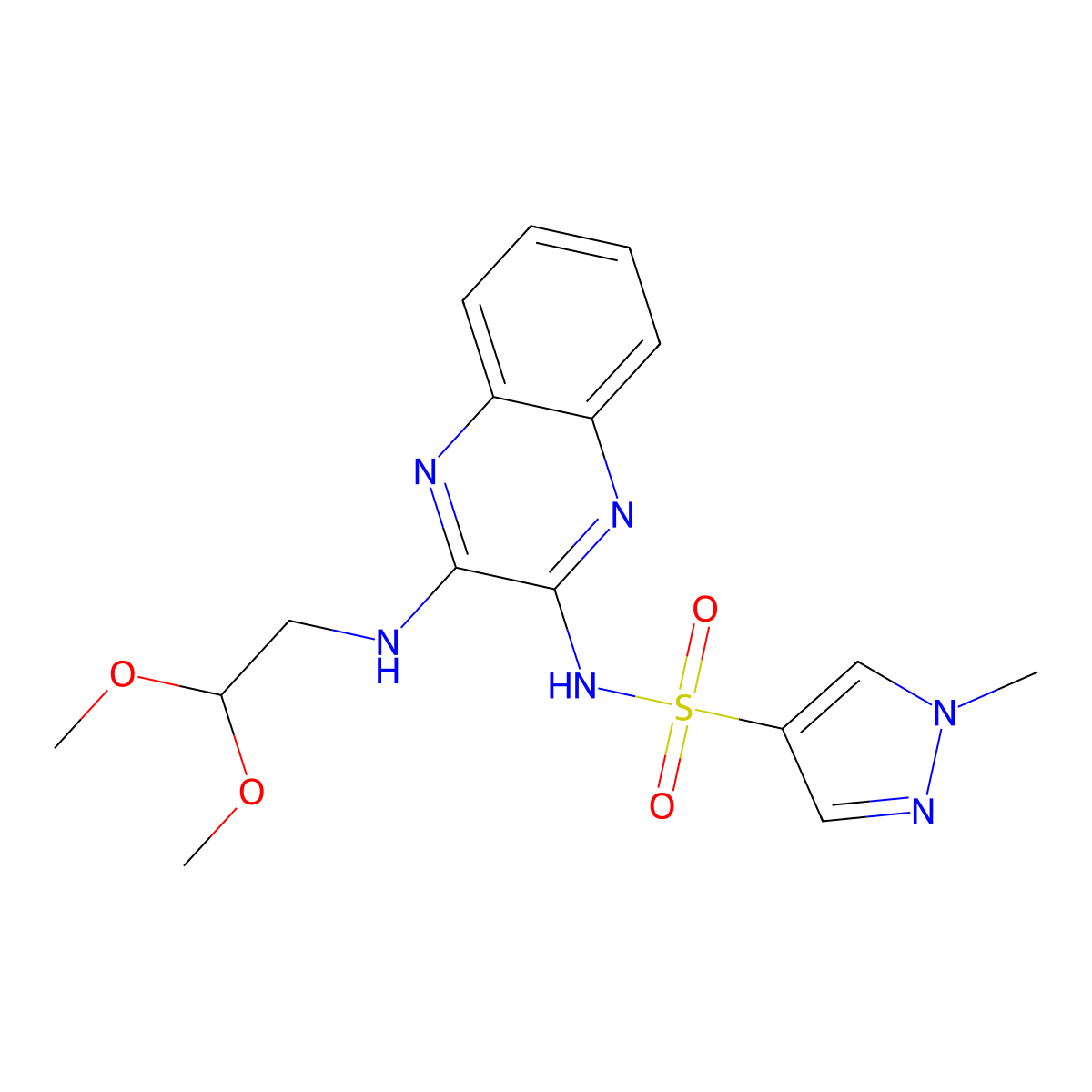 N-(3-((2,2-dimethoxyethyl)amino)quinoxalin-2-yl)-1-methyl-1H-pyrazole-4-sulfonamide molecular structure, CAS 1798639-92-5