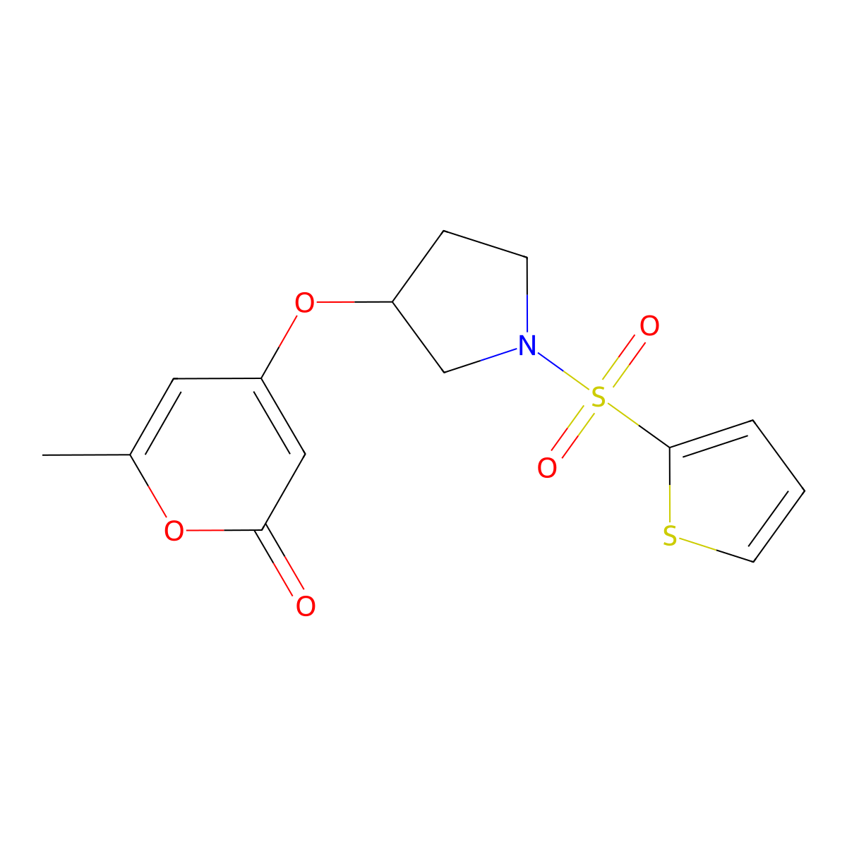 6-methyl-4-((1-(thiophen-2-ylsulfonyl)pyrrolidin-3-yl)oxy)-2H-pyran-2-one molecular structure, CAS 1798639-96-9