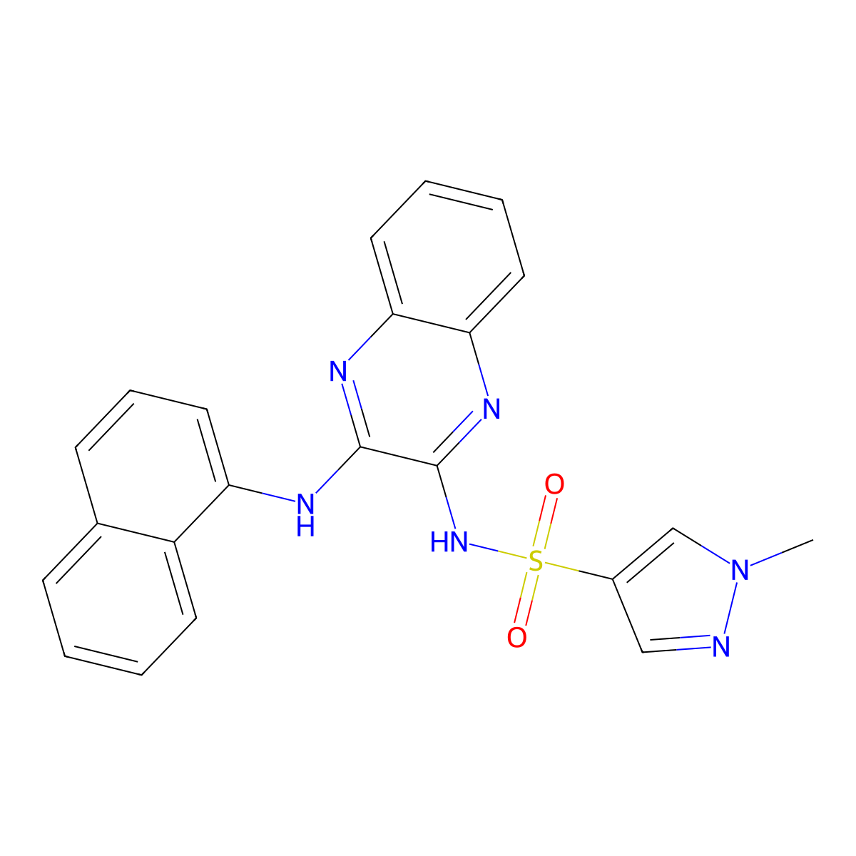 1-methyl-N-(3-(naphthalen-1-ylamino)quinoxalin-2-yl)-1H-pyrazole-4-sulfonamide molecular structure, CAS 1798640-00-2