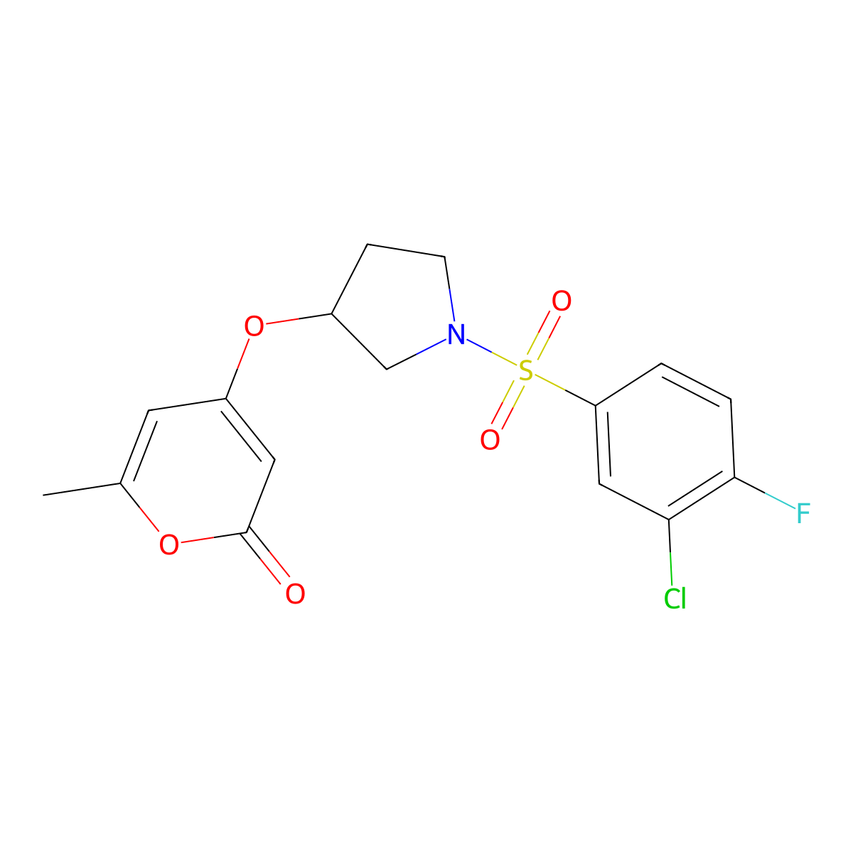 4-((1-((3-chloro-4-fluorophenyl)sulfonyl)pyrrolidin-3-yl)oxy)-6-methyl-2H-pyran-2-one molecular structure, CAS 1798640-03-5