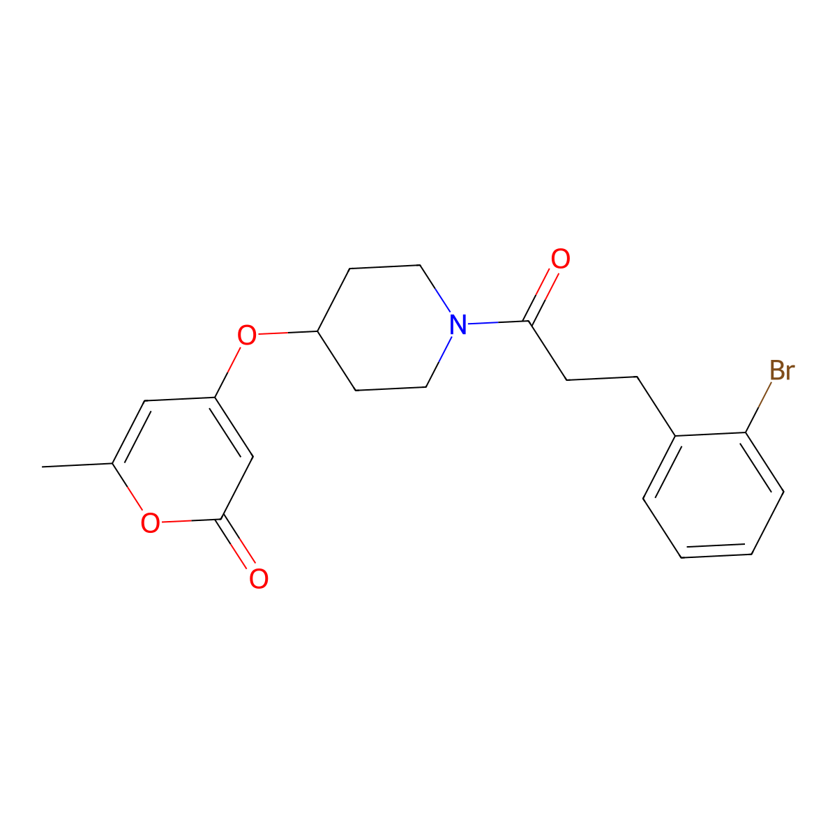 4-((1-(3-(2-bromophenyl)propanoyl)piperidin-4-yl)oxy)-6-methyl-2H-pyran-2-one molecular structure, CAS 1798640-16-0