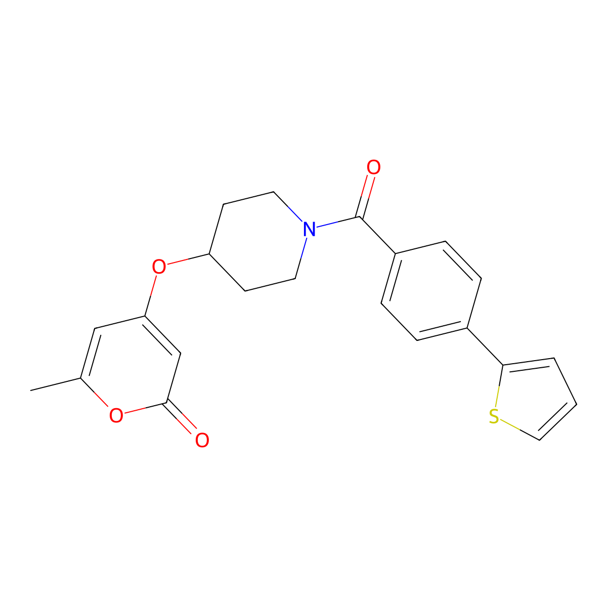6-methyl-4-((1-(4-(thiophen-2-yl)benzoyl)piperidin-4-yl)oxy)-2H-pyran-2-one molecular structure, CAS 1798640-24-0