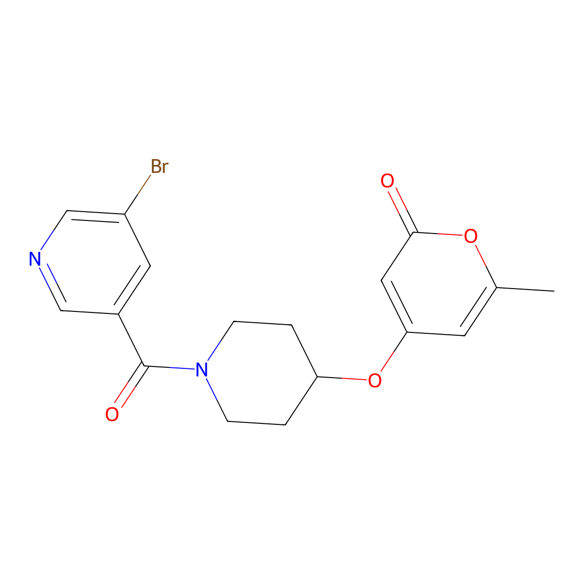4-((1-(5-bromonicotinoyl)piperidin-4-yl)oxy)-6-methyl-2H-pyran-2-one molecular structure, CAS 1798640-32-0