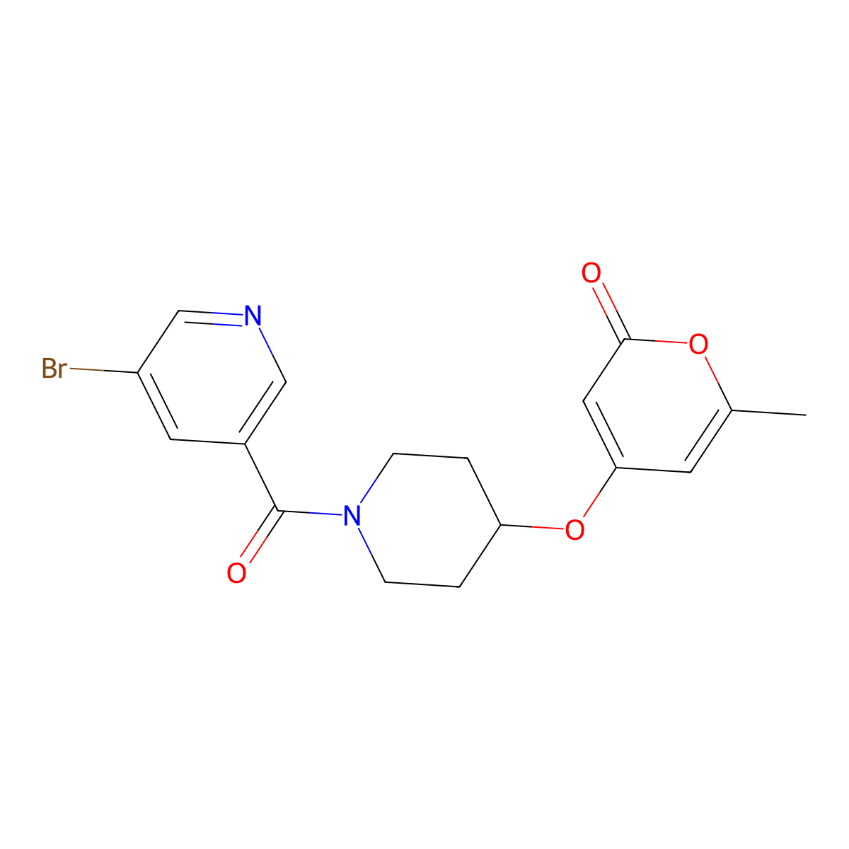 4-((1-(5-bromonicotinoyl)piperidin-4-yl)oxy)-6-methyl-2H-pyran-2-one molecular structure, CAS 1798640-32-0