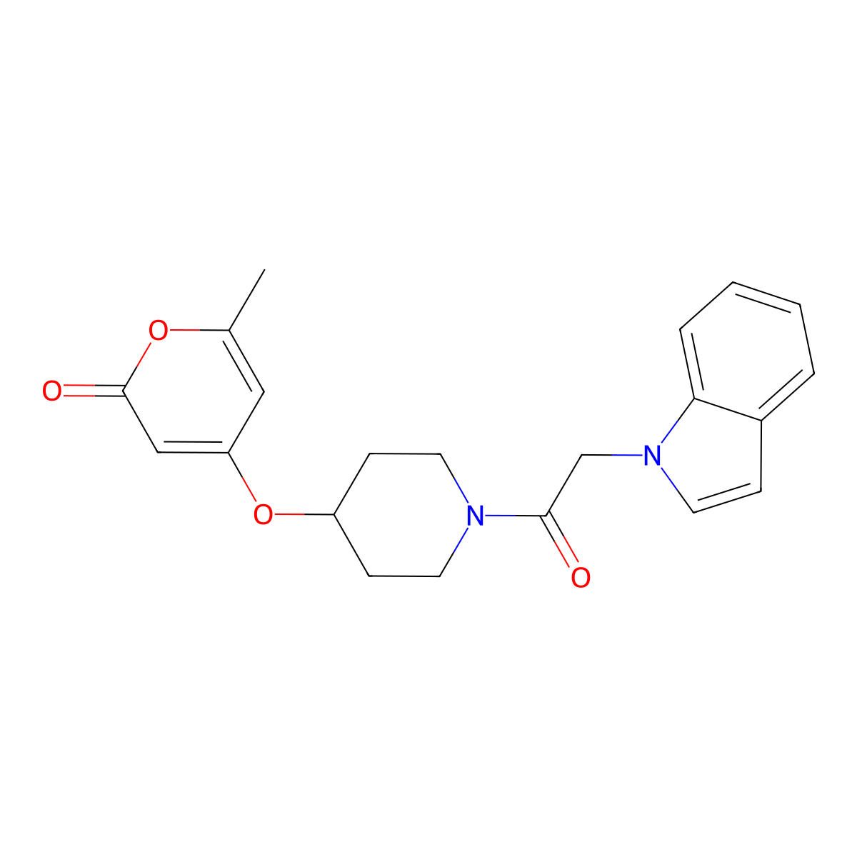 4-({1-[2-(1H-indol-1-yl)acetyl]piperidin-4-yl}oxy)-6-methyl-2H-pyran-2-one molecular structure, CAS 1798640-37-5