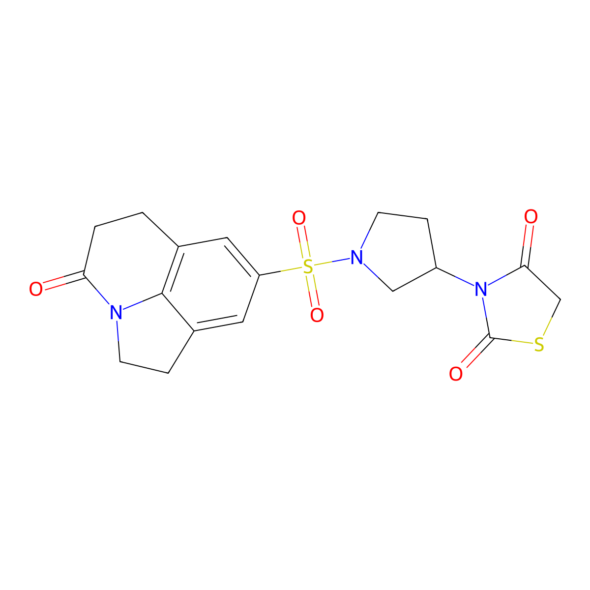 3-[1-({11-Oxo-1-azatricyclo[6.3.1.0^{4,12}]dodeca-4(12),5,7-trien-6-yl}sulfonyl)pyrrolidin-3-yl]-1,3-thiazolidine-2,4-dione molecular structure, CAS 1798640-65-9