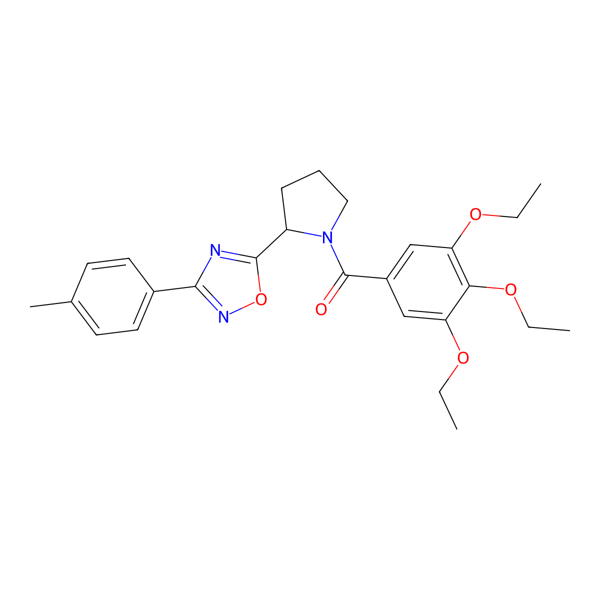 3-(4-Methylphenyl)-5-[1-(3,4,5-triethoxybenzoyl)pyrrolidin-2-yl]-1,2,4-oxadiazole molecular structure, CAS 1798659-30-9