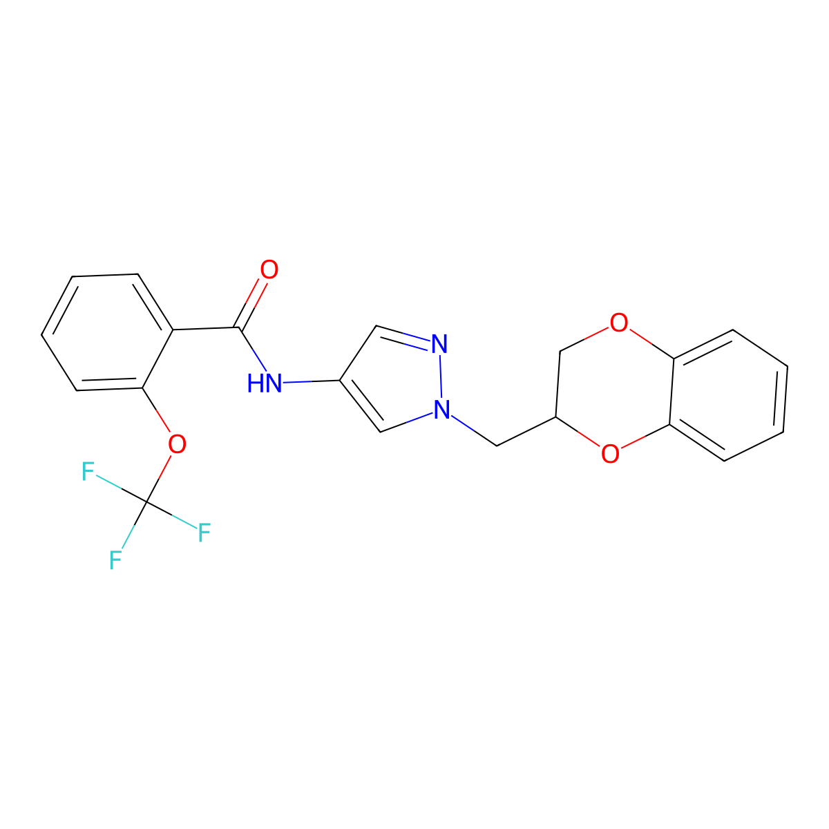 N-(1-((2,3-dihydrobenzo[b][1,4]dioxin-2-yl)methyl)-1H-pyrazol-4-yl)-2-(trifluoromethoxy)benzamide molecular structure, CAS 1798659-32-1
